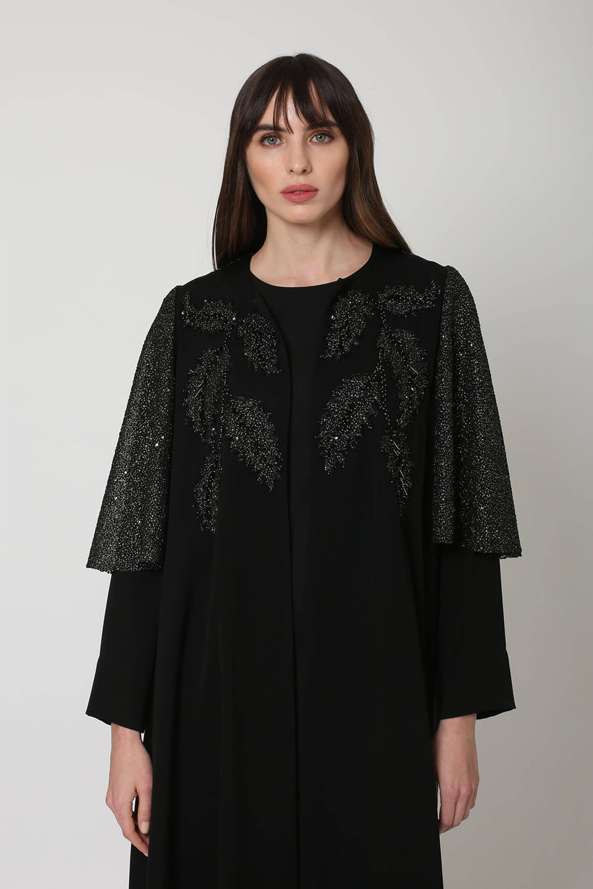 Leaf Embroidery Crepe Abaya