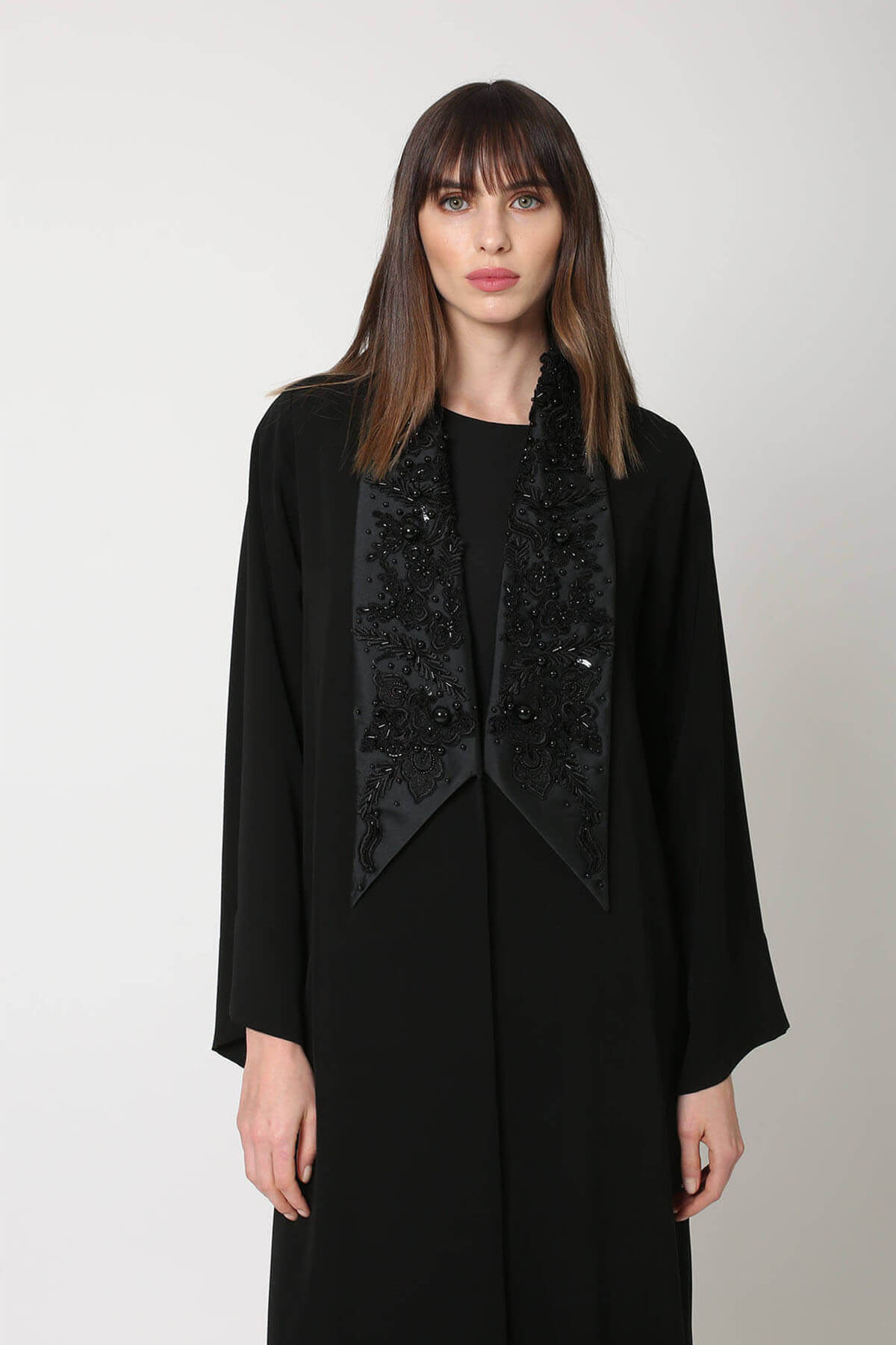 Embroidered Collar Crepe Abaya