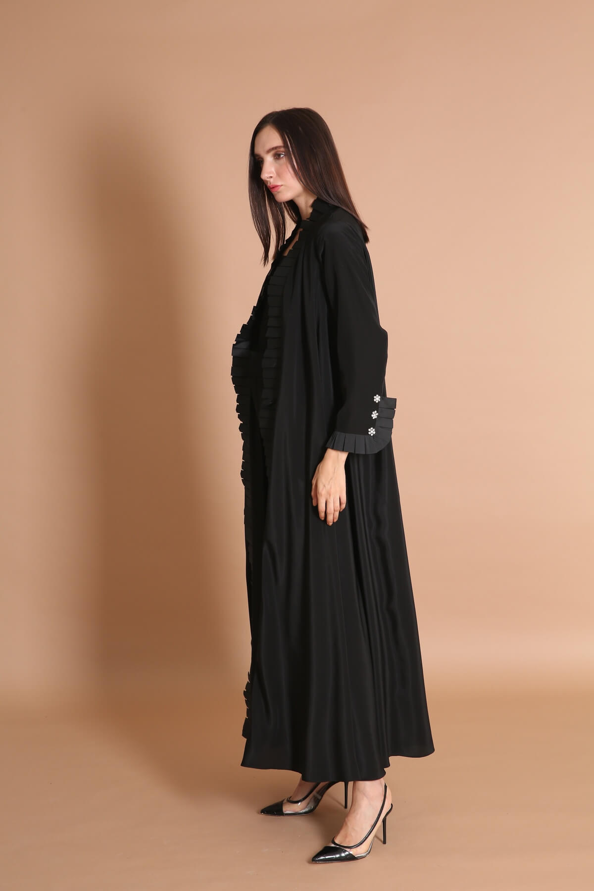 Pleated Taffeta Border Classic Abaya