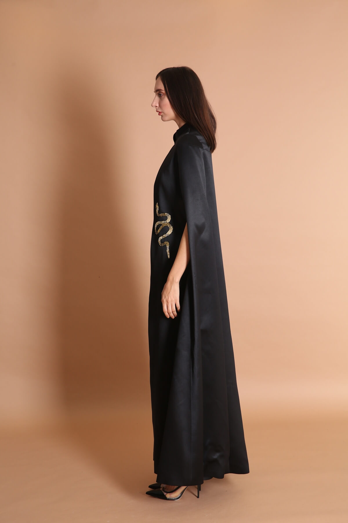 Embellished Satin Cape Abaya