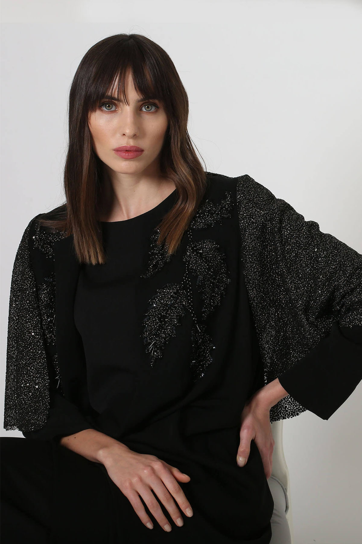 Leaf Embroidery Crepe Abaya
