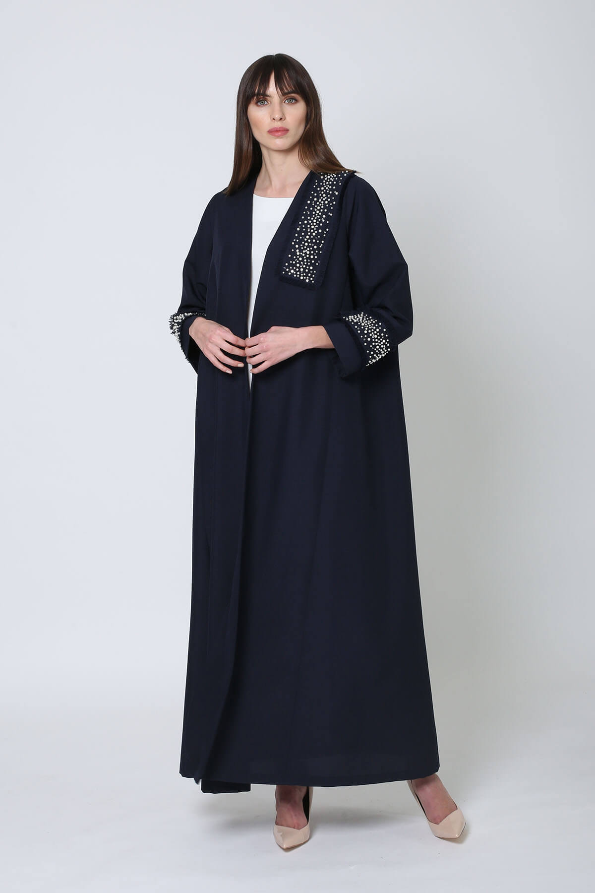 Pearl Embellished Crepe Abaya