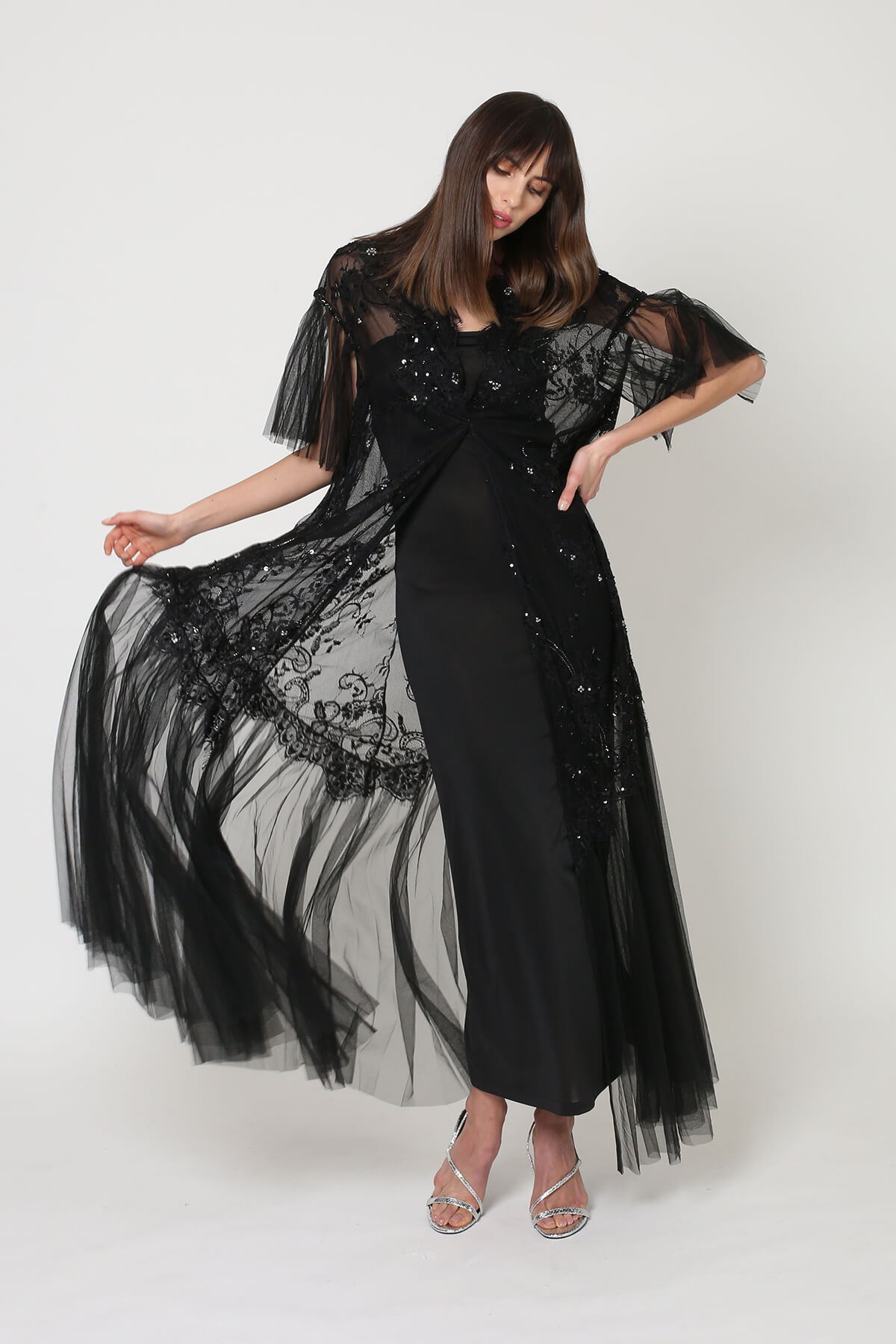Lace And Tulle Embroiderd Evening Abaya
