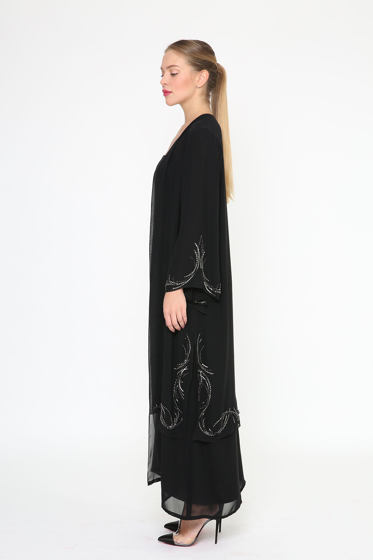 Layered Chiffon Embroidered Abaya