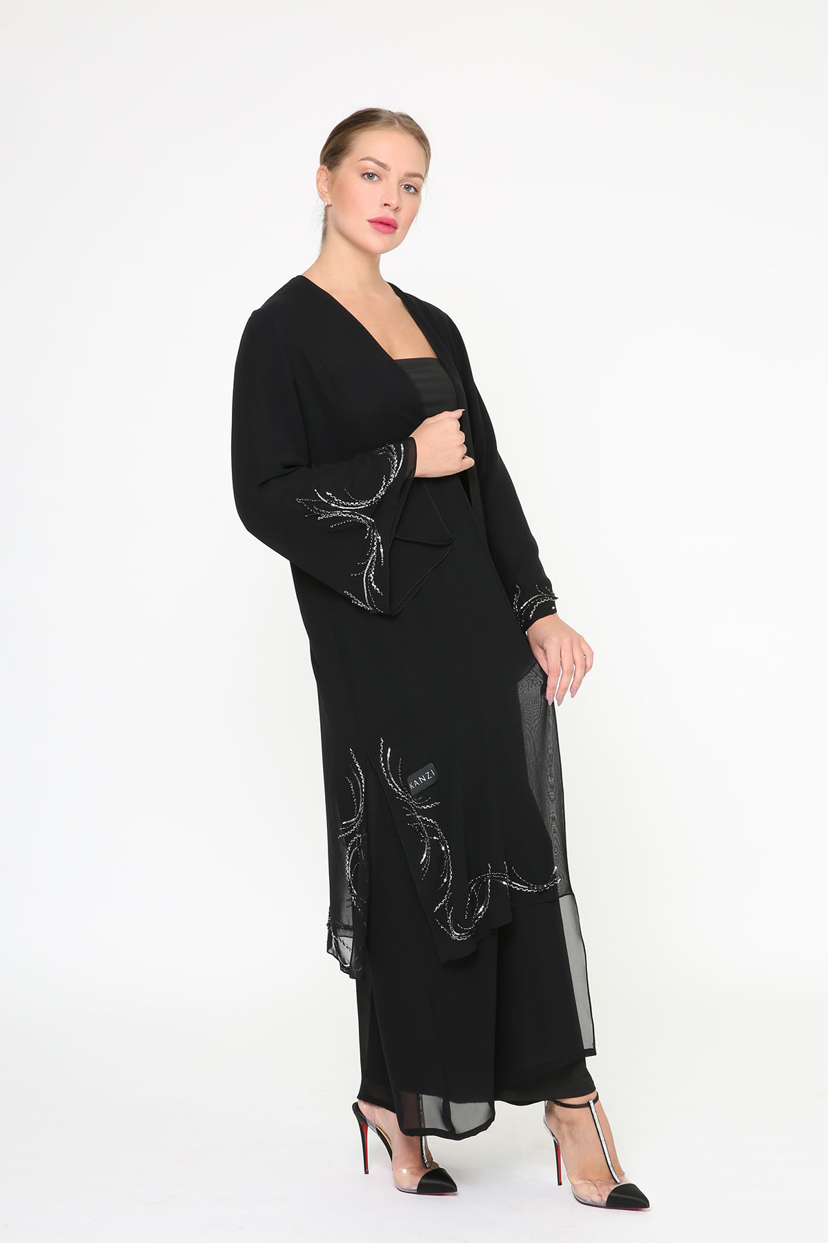 Layered Chiffon Embroidered Abaya