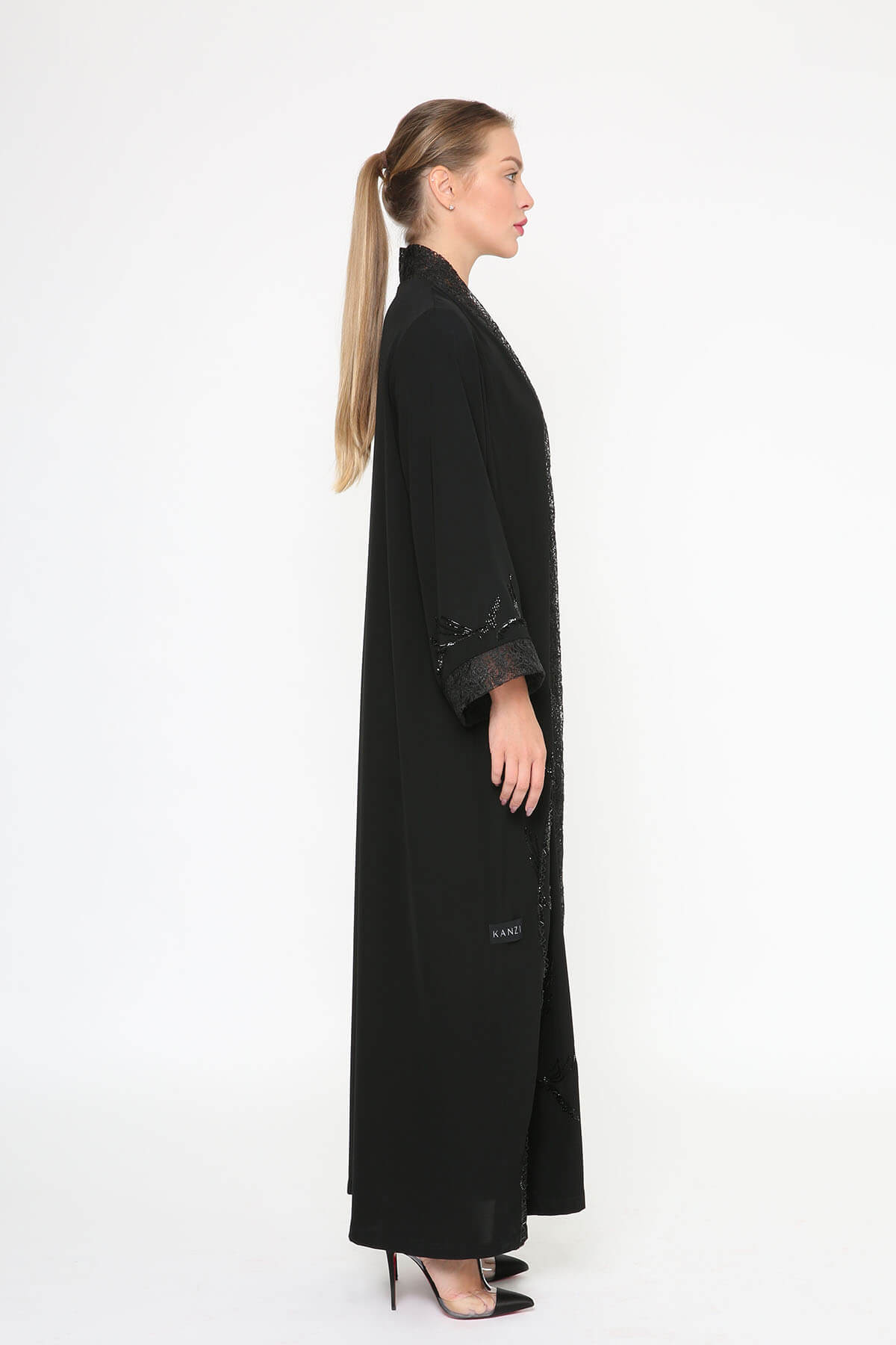 Embroidered Crepe And Lace Abaya