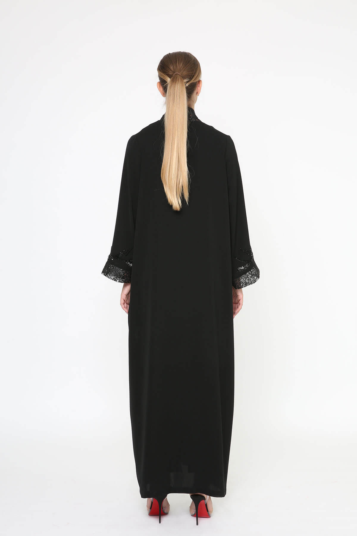 Embroidered Crepe And Lace Abaya