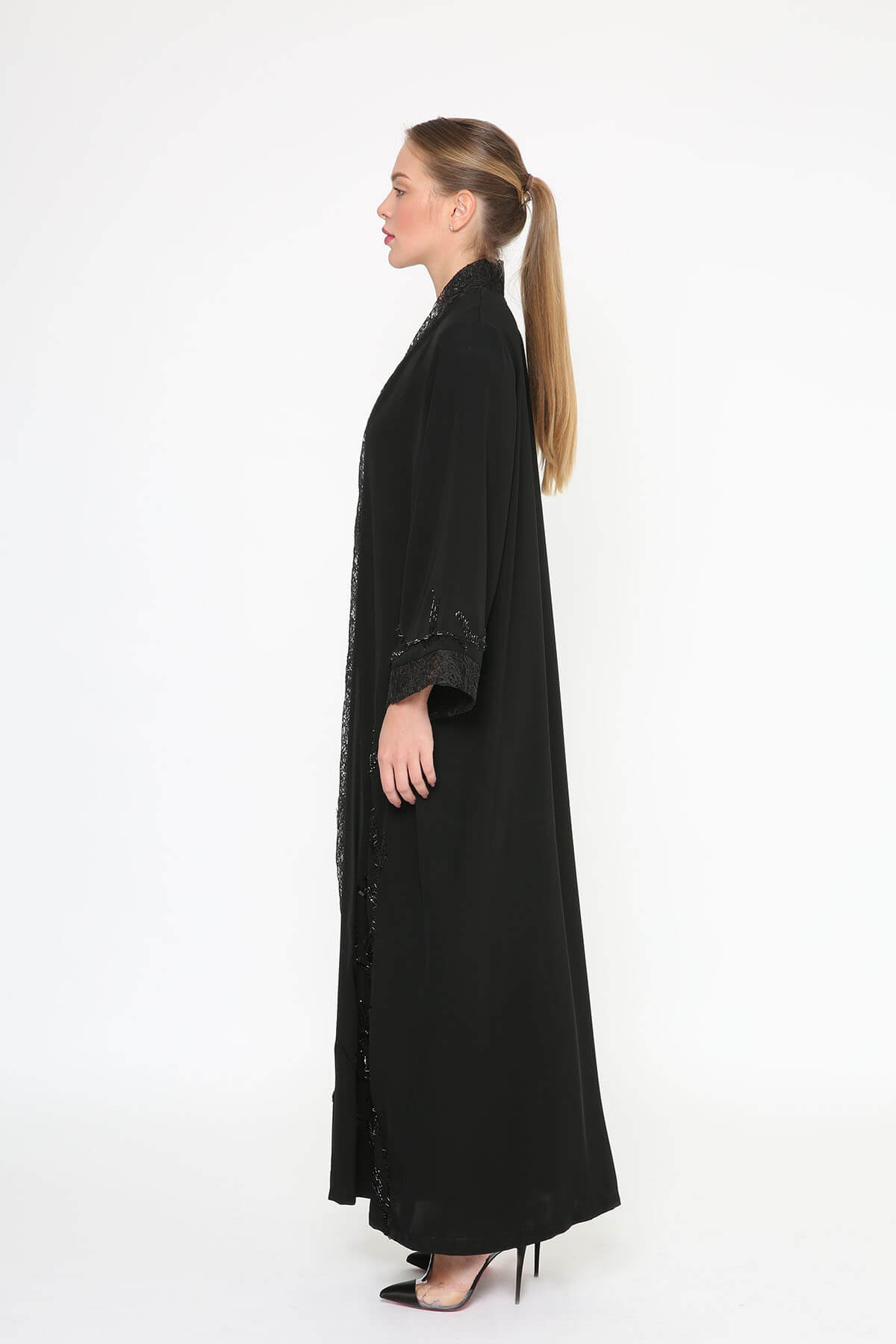 Embroidered Crepe And Lace Abaya