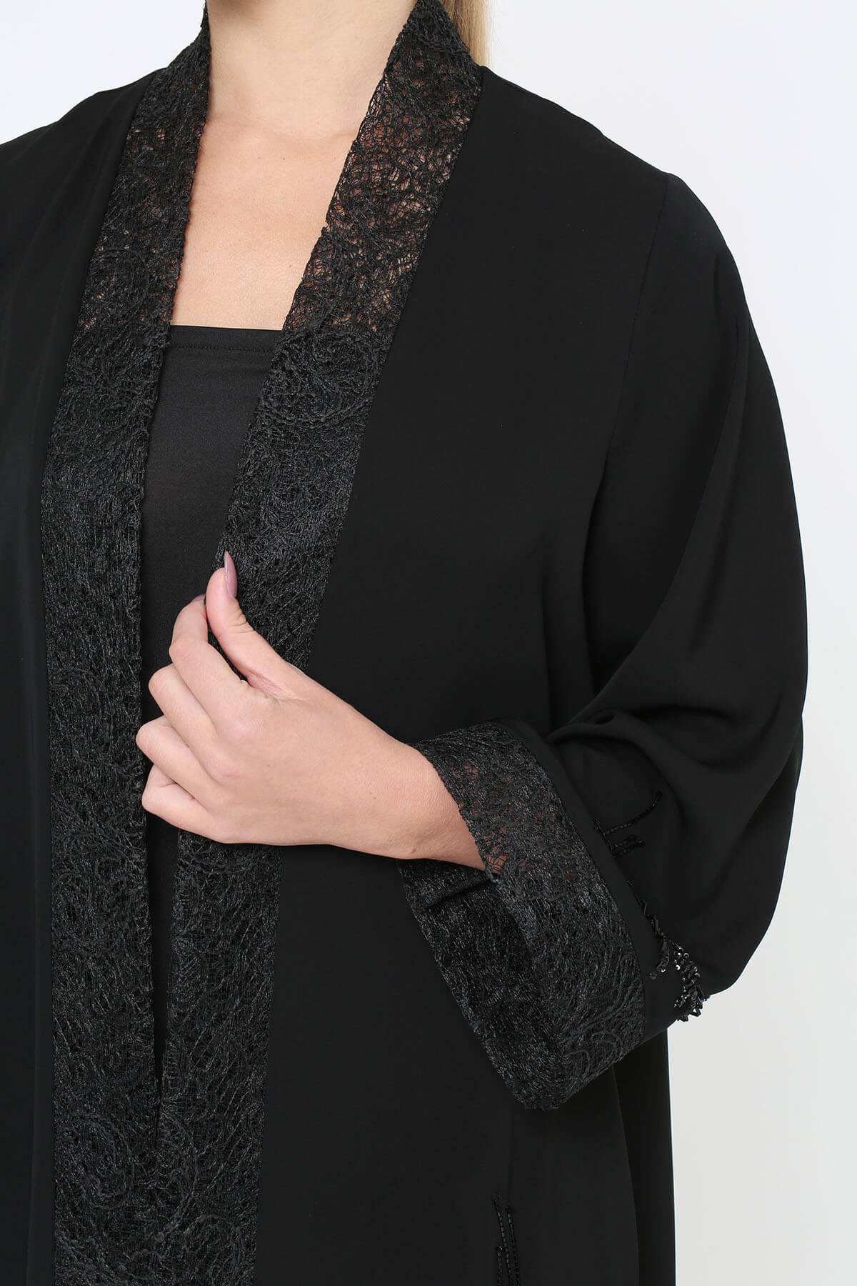 Embroidered Crepe And Lace Abaya