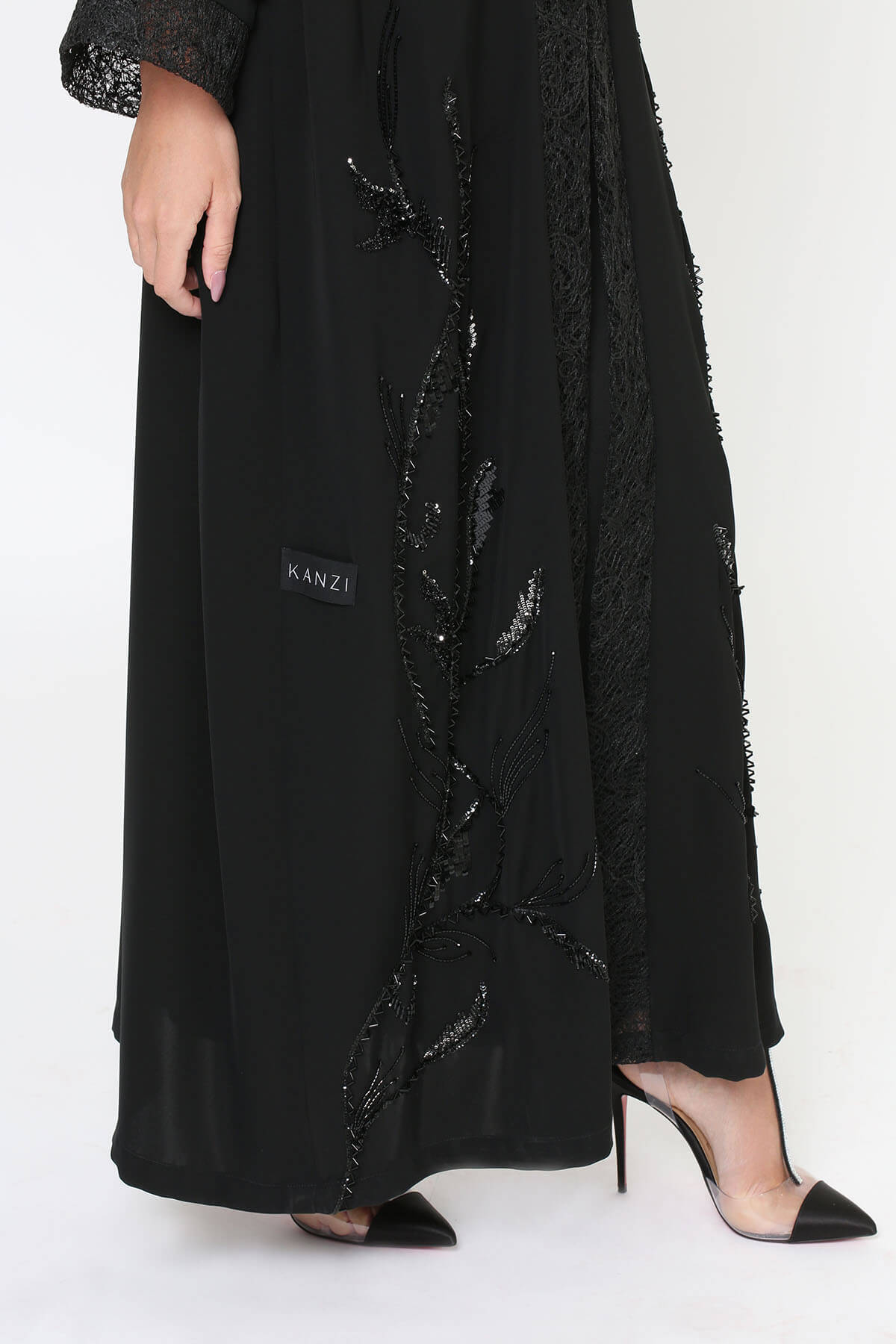 Embroidered Crepe And Lace Abaya