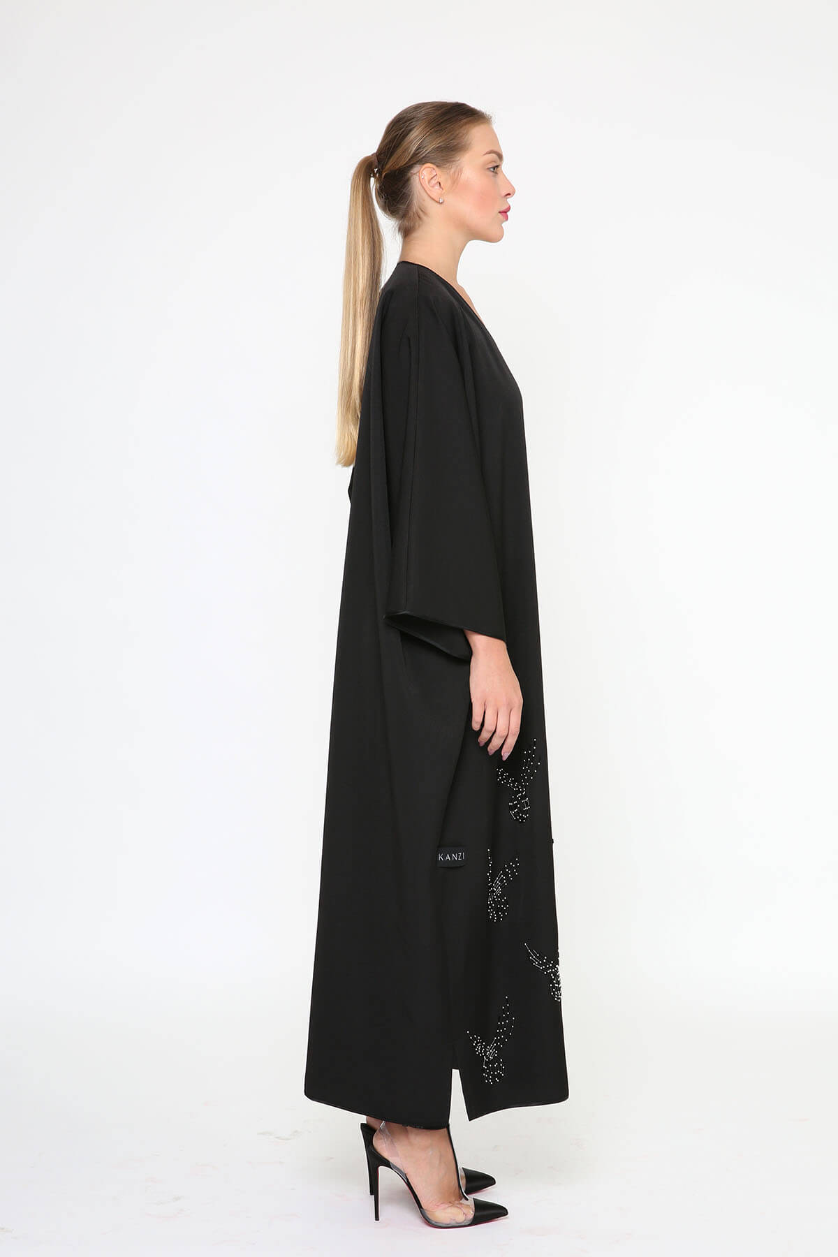 Black And Silver Beads Embellished Abaya
