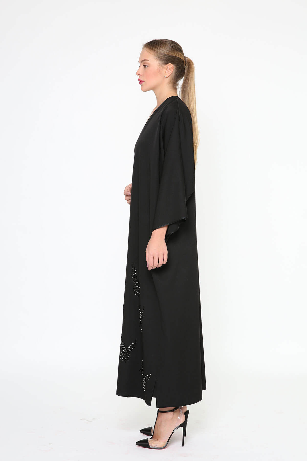Black And Silver Beads Embellished Abaya