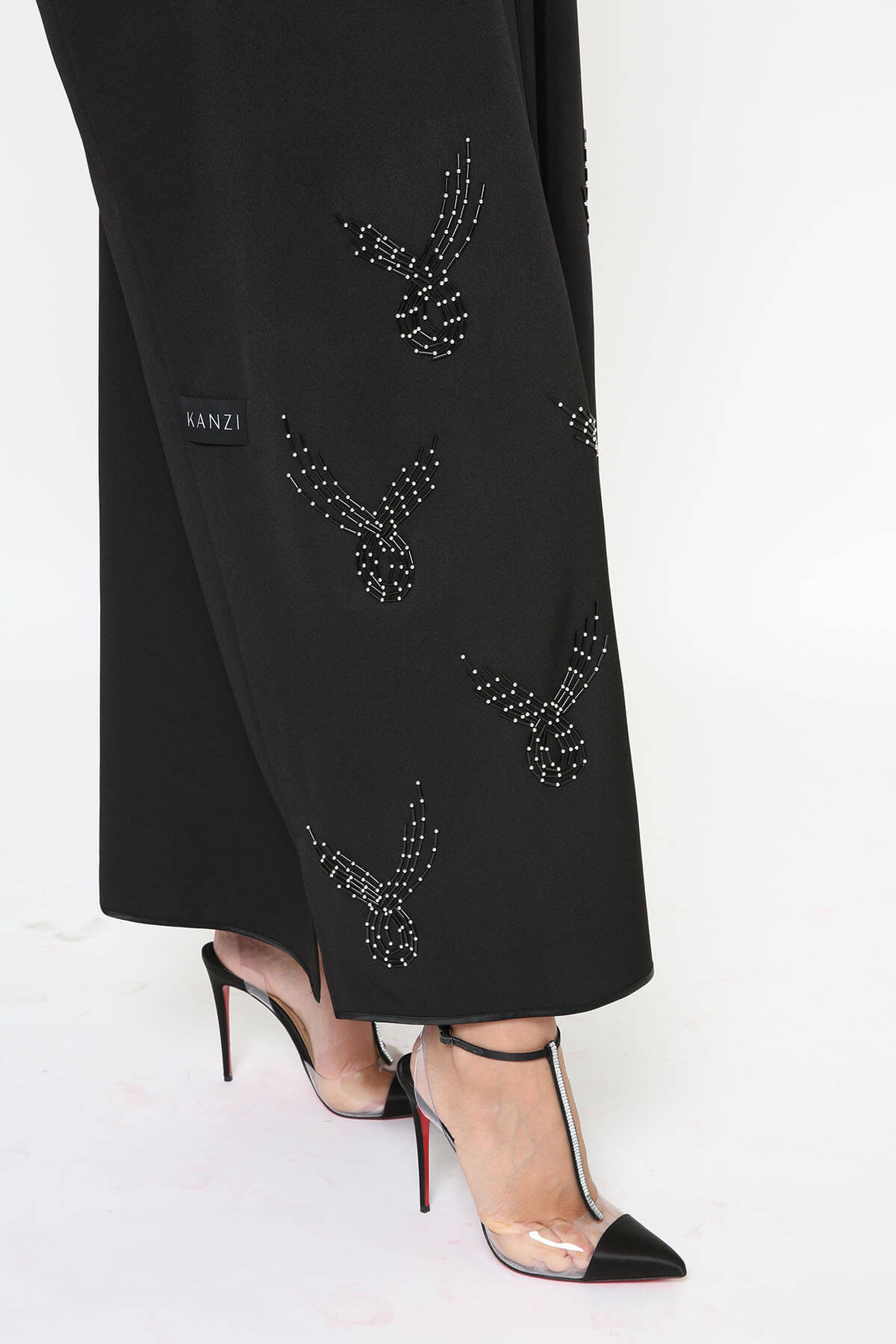 Black And Silver Beads Embellished Abaya