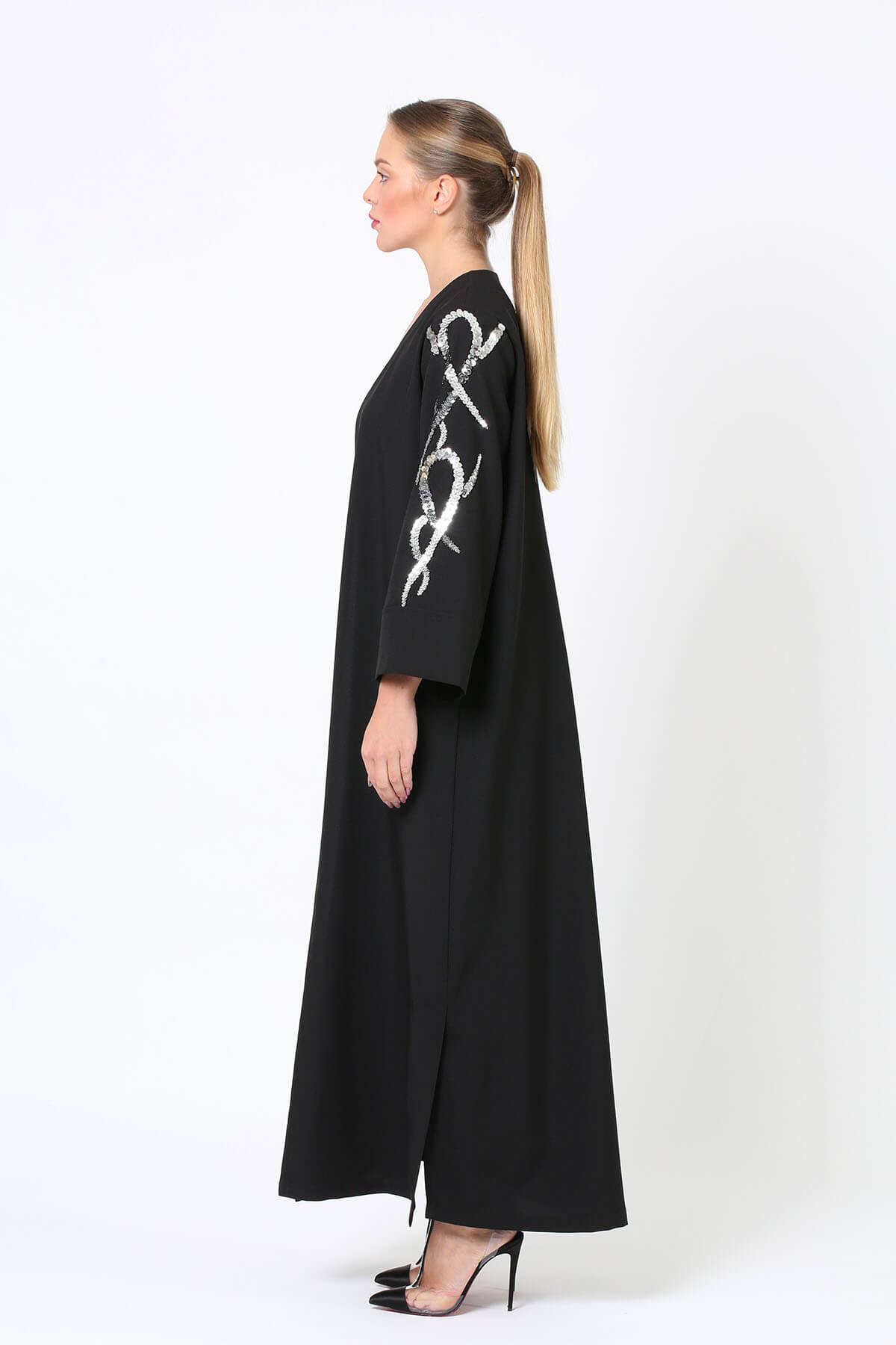 Silver Bead Embellished Abaya