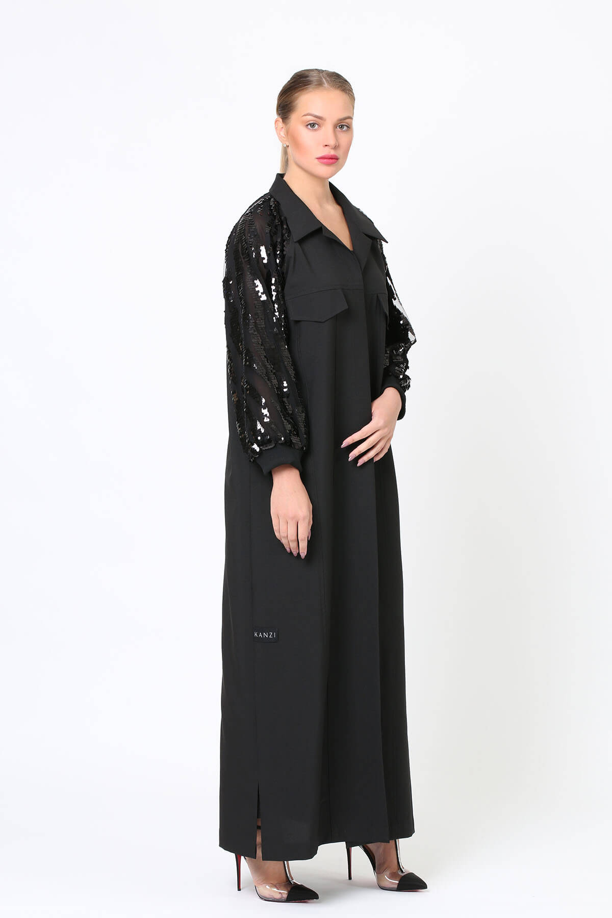 Black Sequin Sleeve Abaya