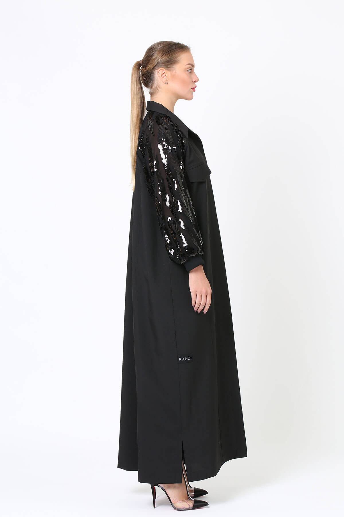 Black Sequin Sleeve Abaya