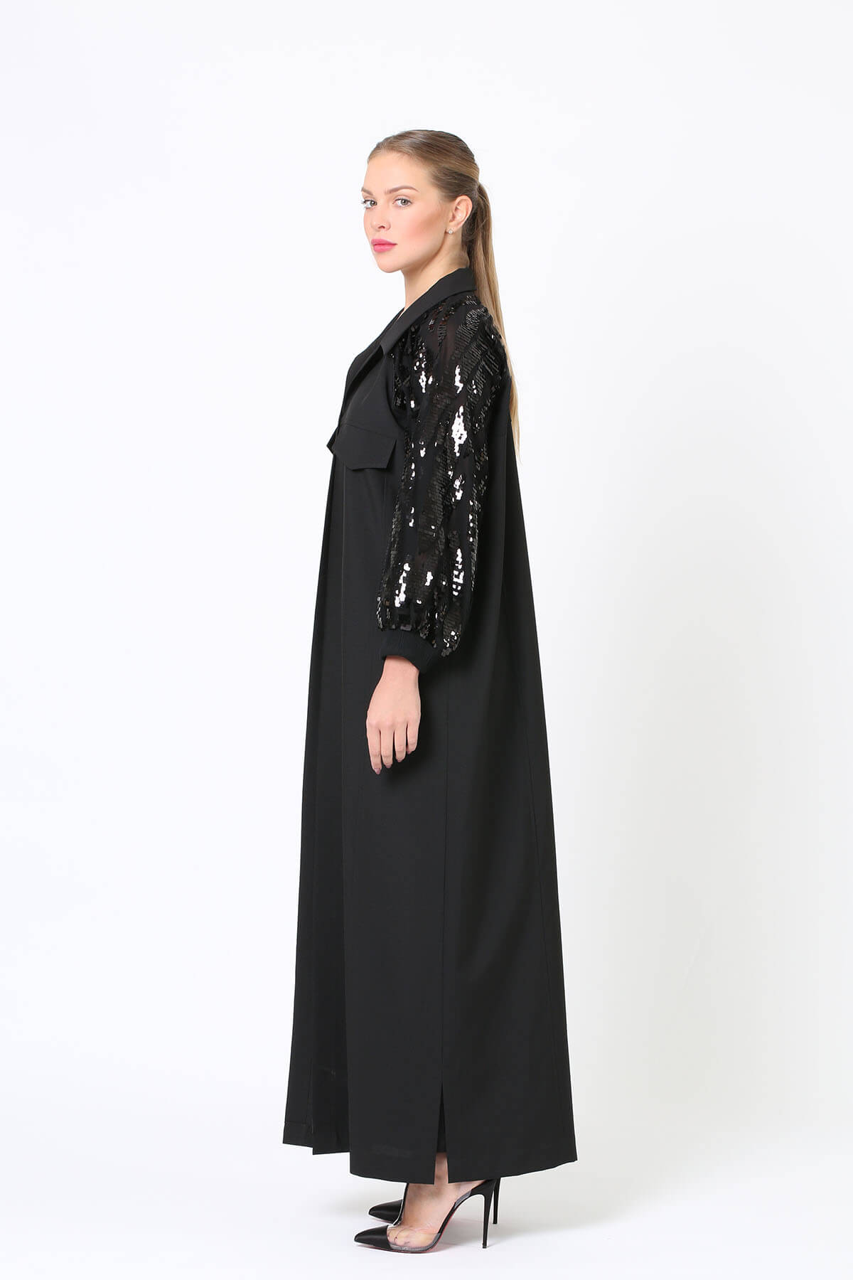 Black Sequin Sleeve Abaya