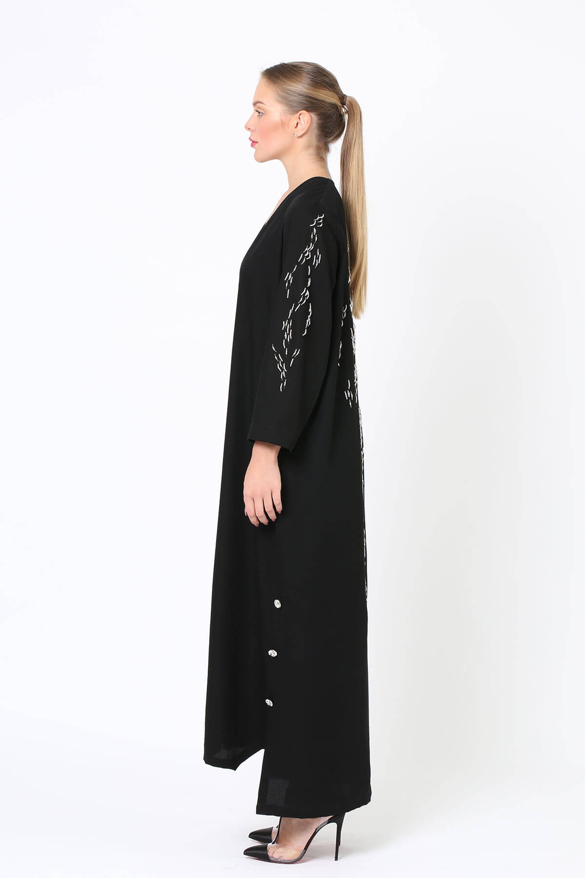 Bead Embellished Crepe Abaya