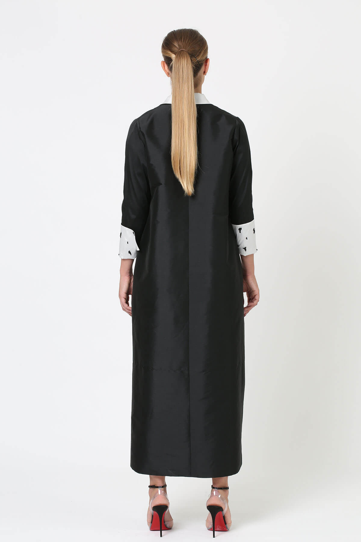 White Collar Taffeta Abaya