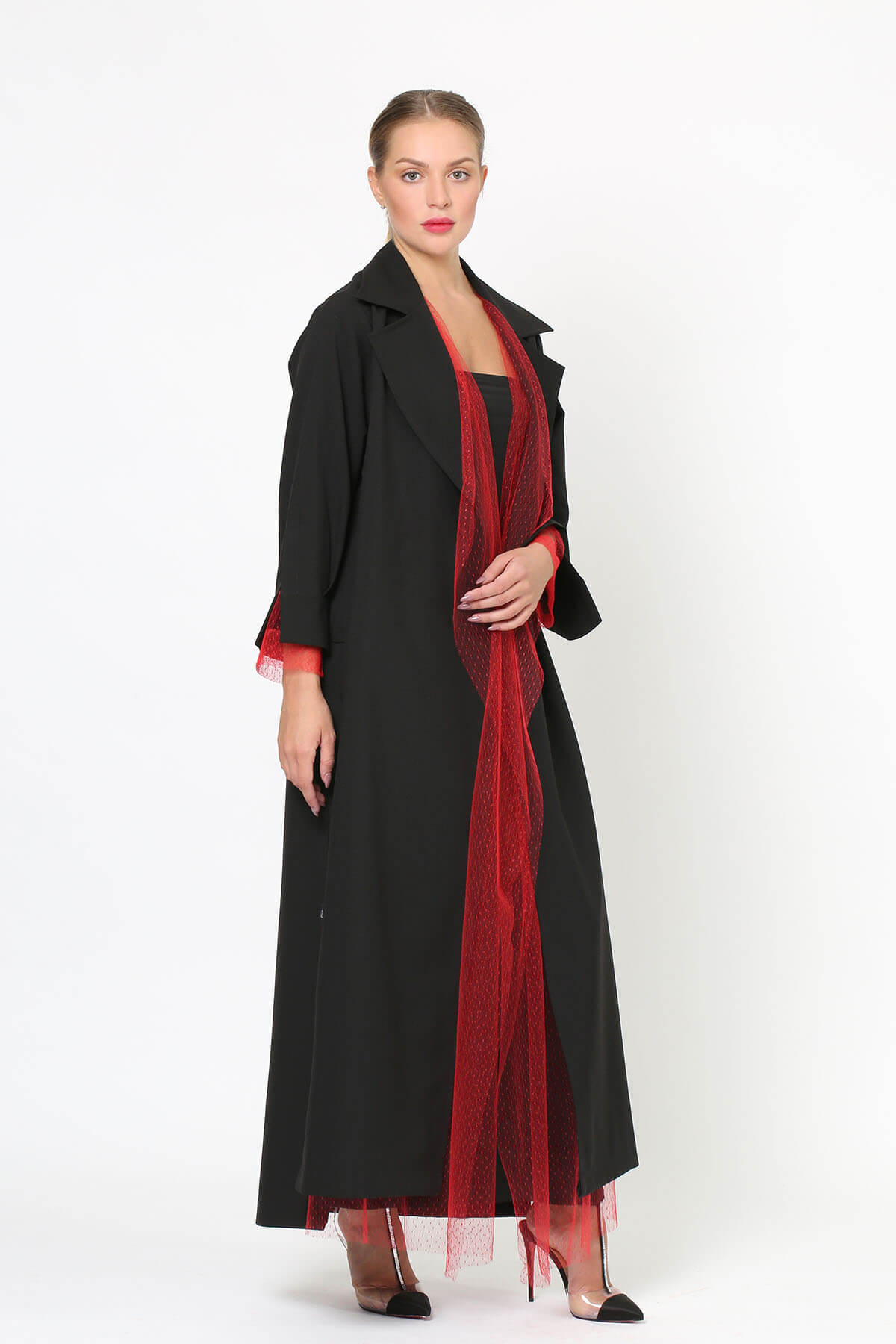 Crepe Abaya with Red Tulle