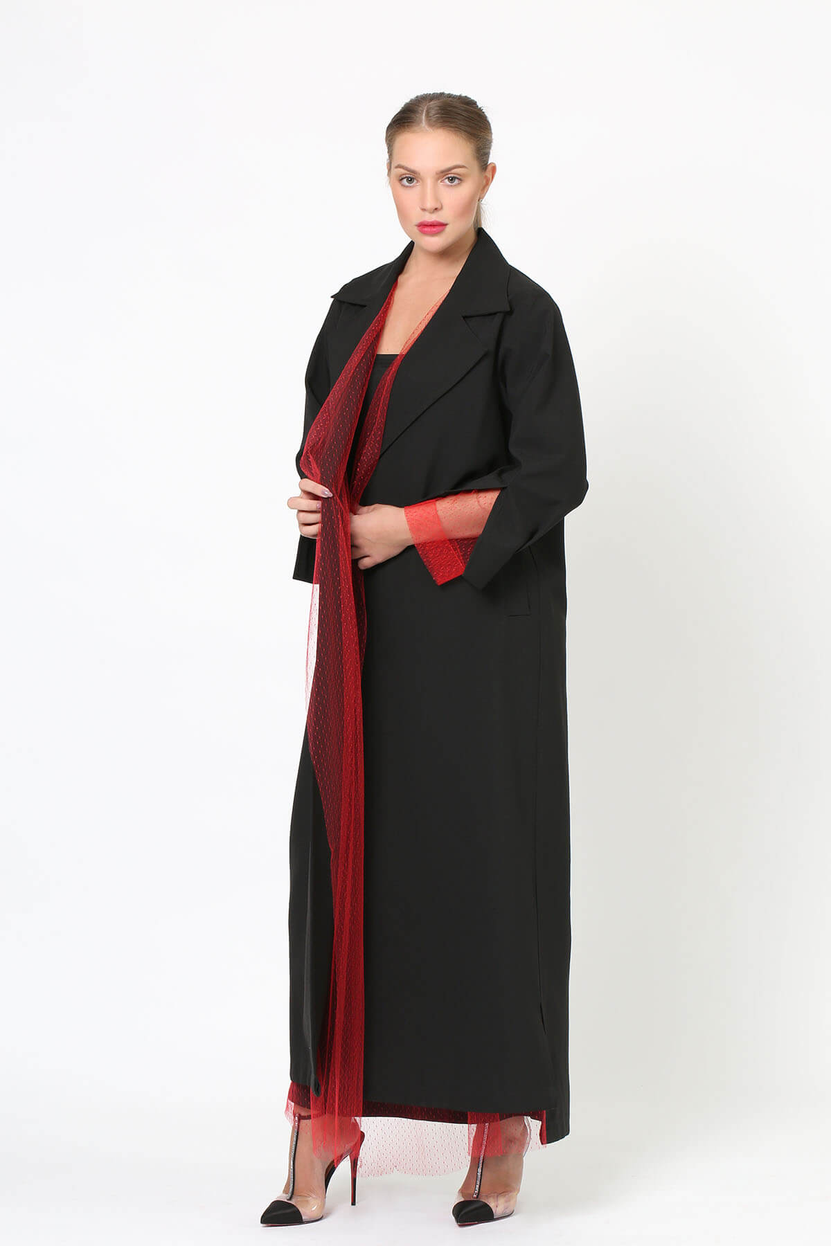 Crepe Abaya with Red Tulle