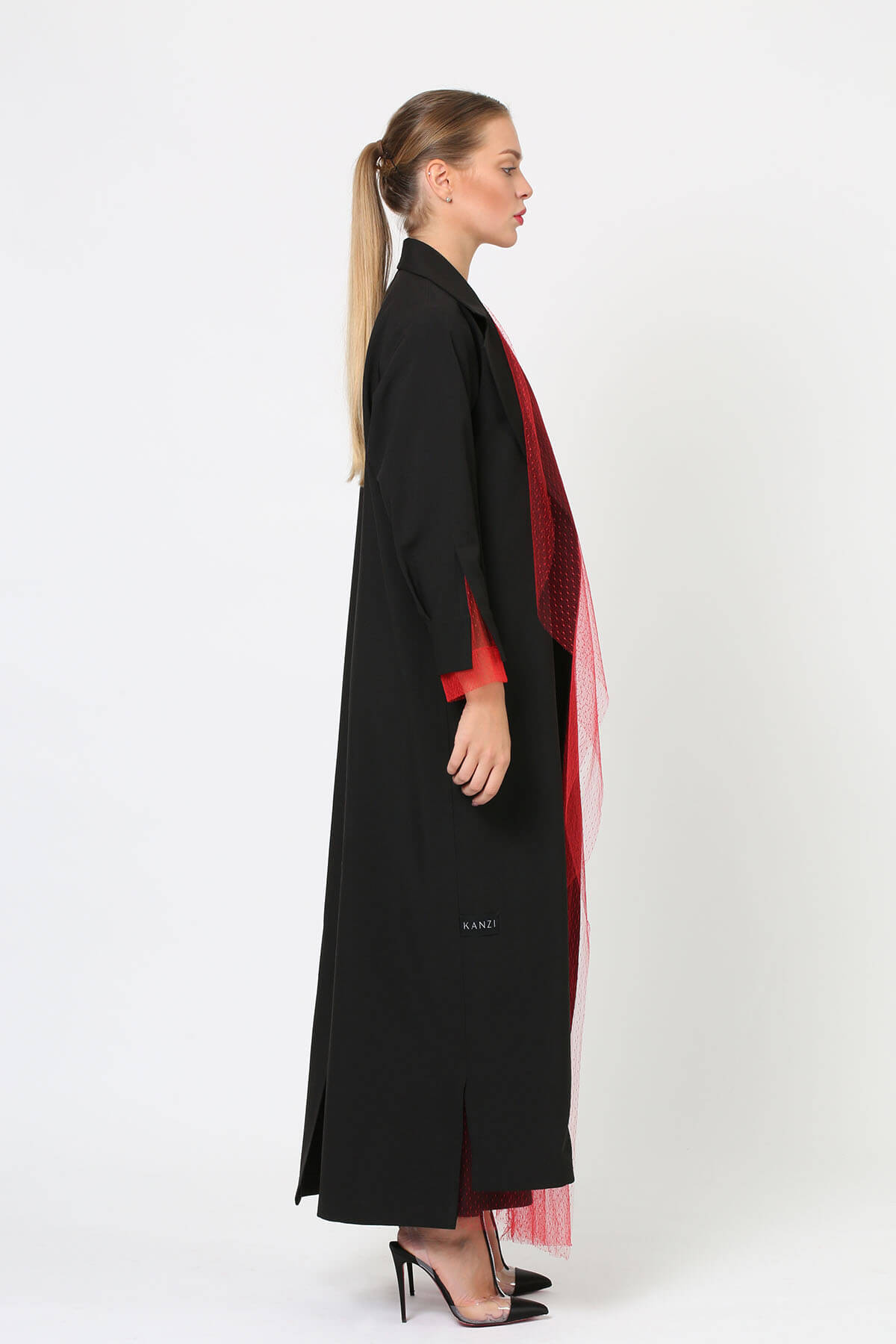 Crepe Abaya with Red Tulle