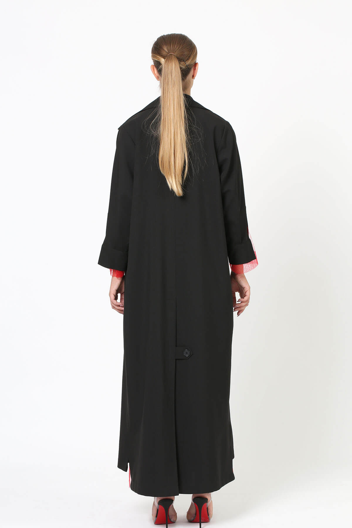 Crepe Abaya with Red Tulle
