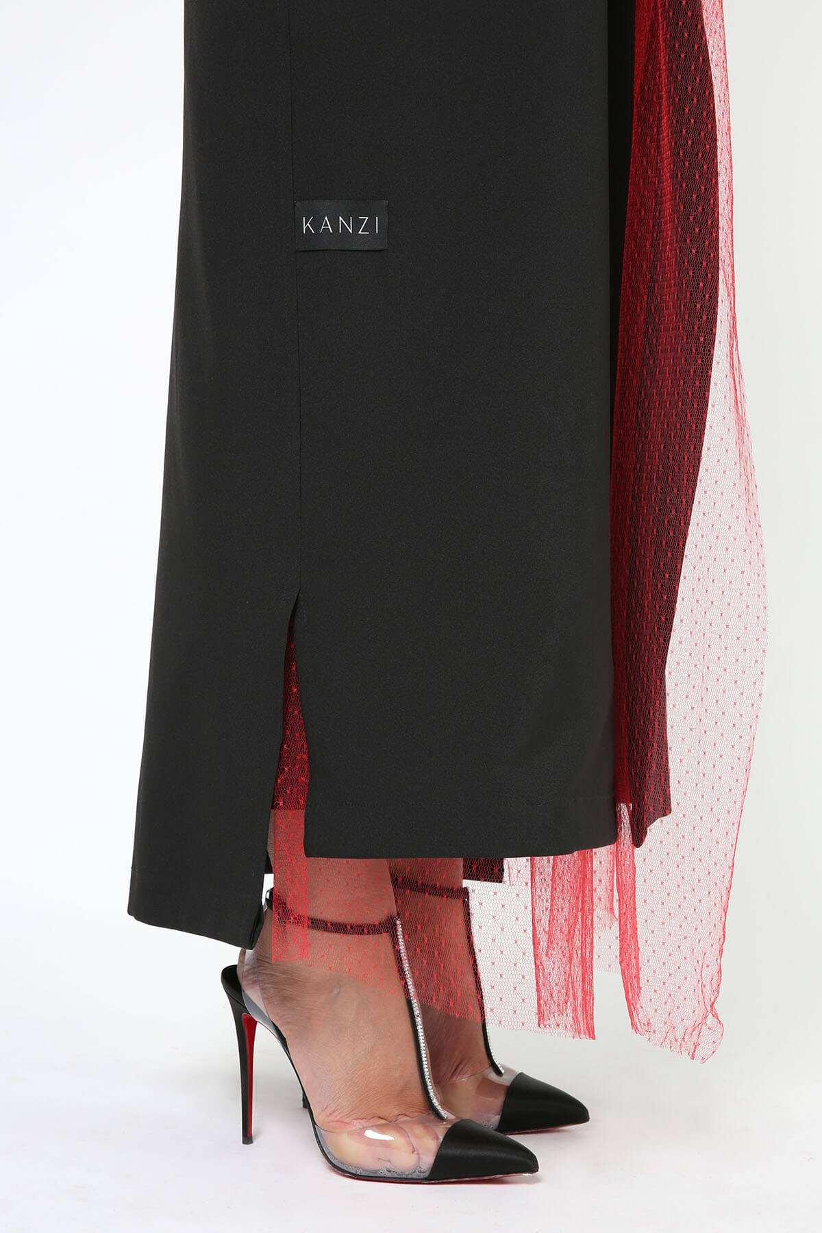 Crepe Abaya with Red Tulle