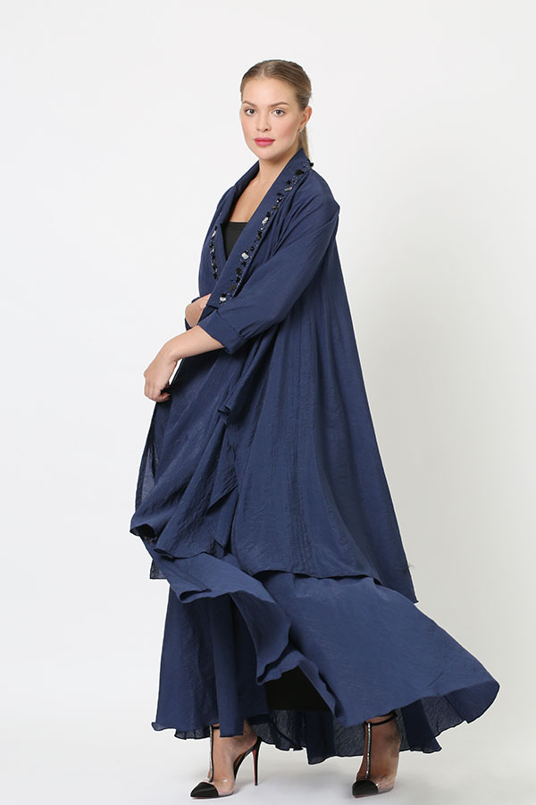 Blue Embellished Collar Abaya
