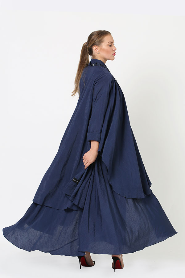 Blue Embellished Collar Abaya