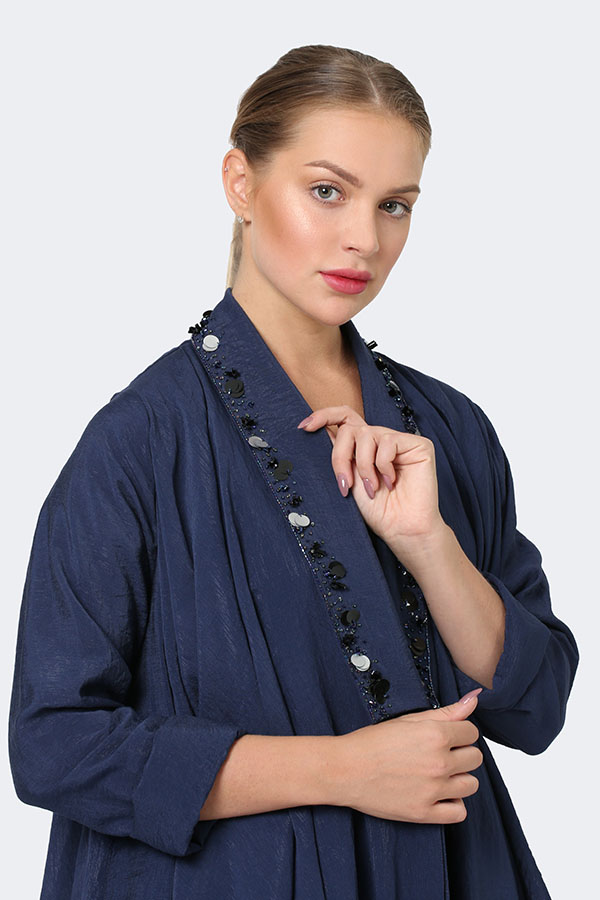 Blue Embellished Collar Abaya