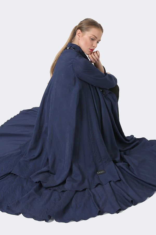 Blue Embellished Collar Abaya