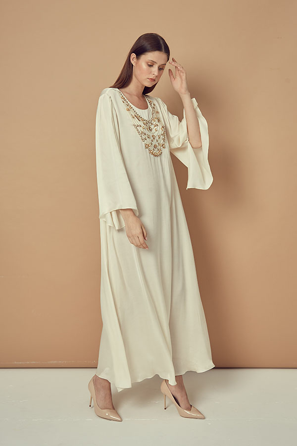 Embroidered round neck Kaftan
