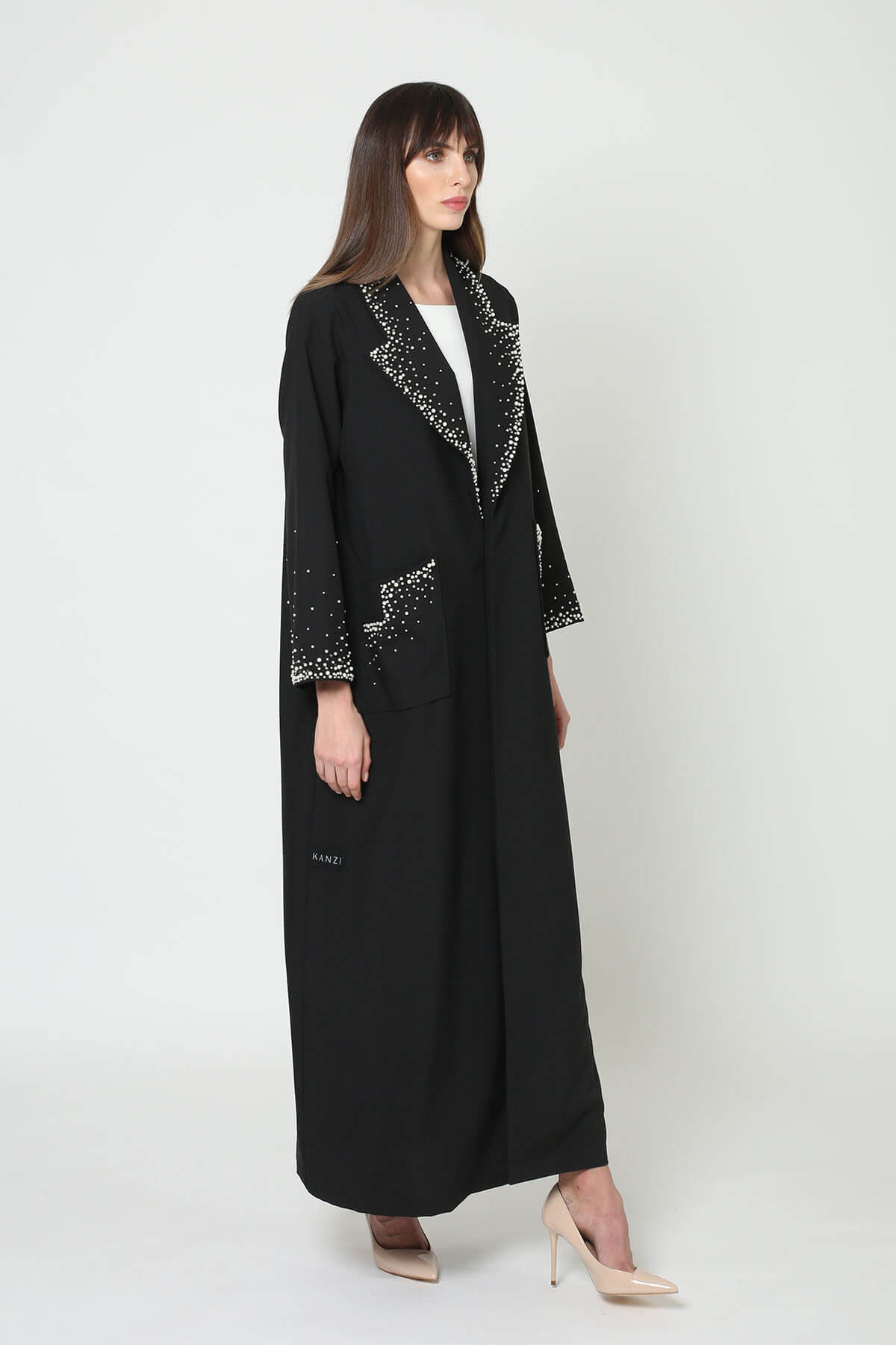 Pearl Embellished Crepe Abaya