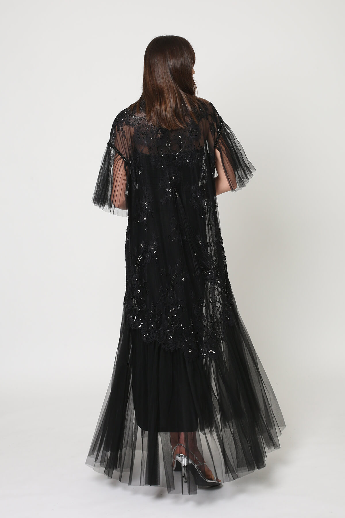 Lace And Tulle Embroiderd Evening Abaya