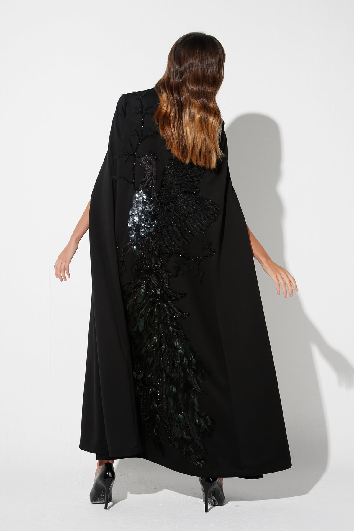 Limited Cape Abaya With Peacock Embellishment