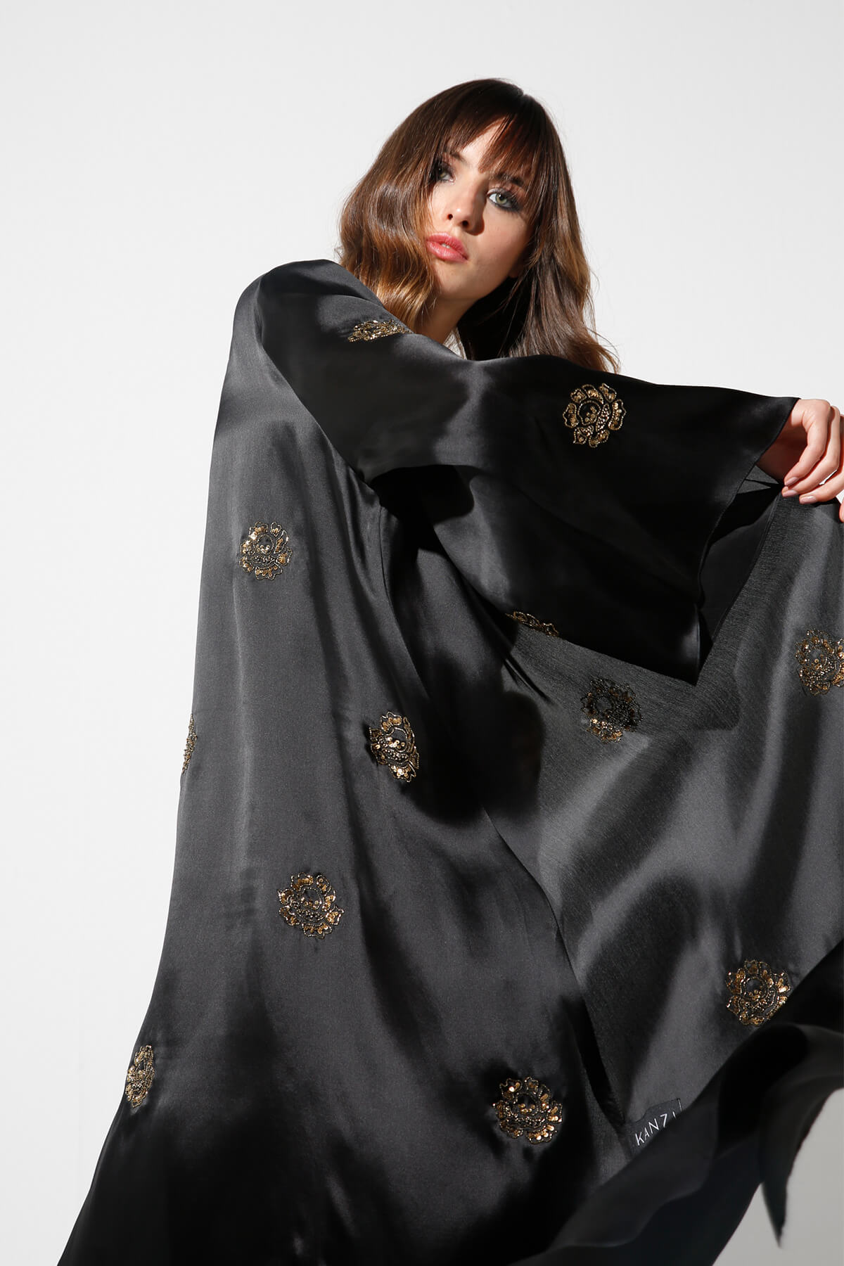 Organza Abaya With Gold Embellishment