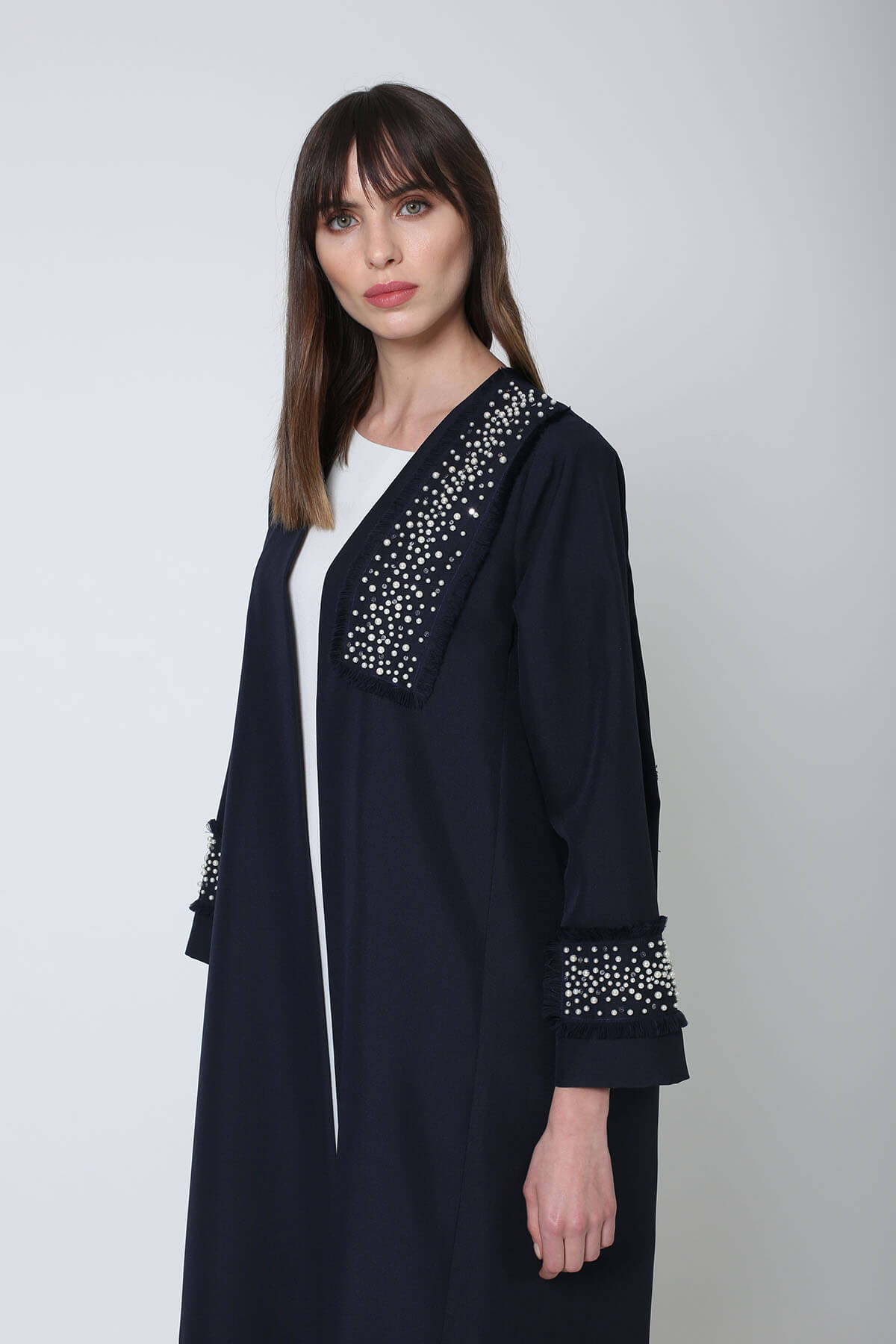 Pearl Embellished Crepe Abaya