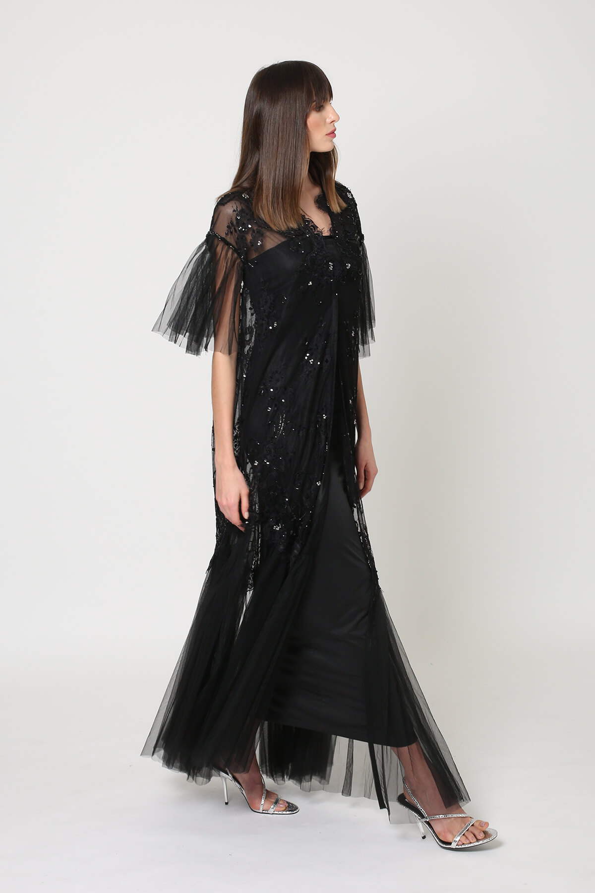 Lace And Tulle Embroiderd Evening Abaya