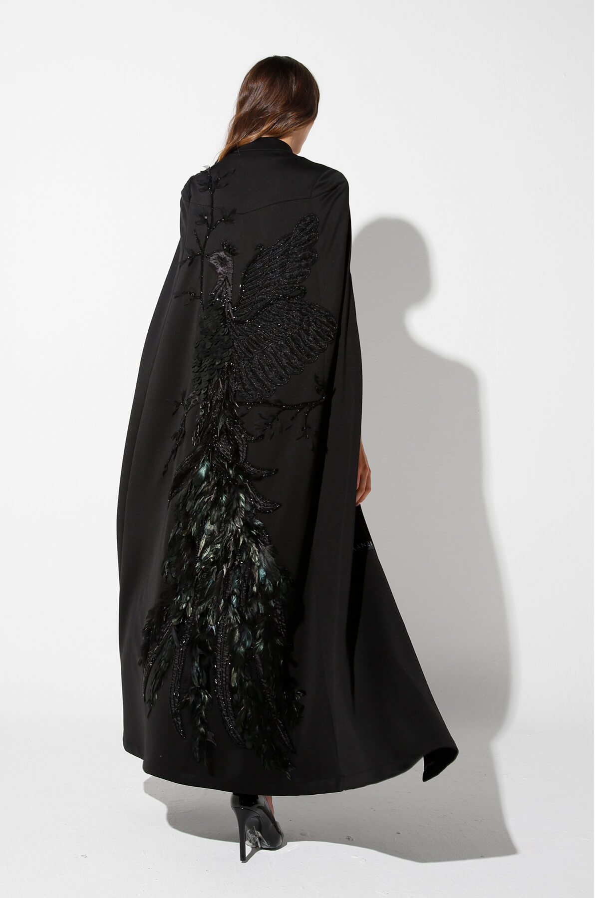 Limited Cape Abaya With Peacock Embellishment