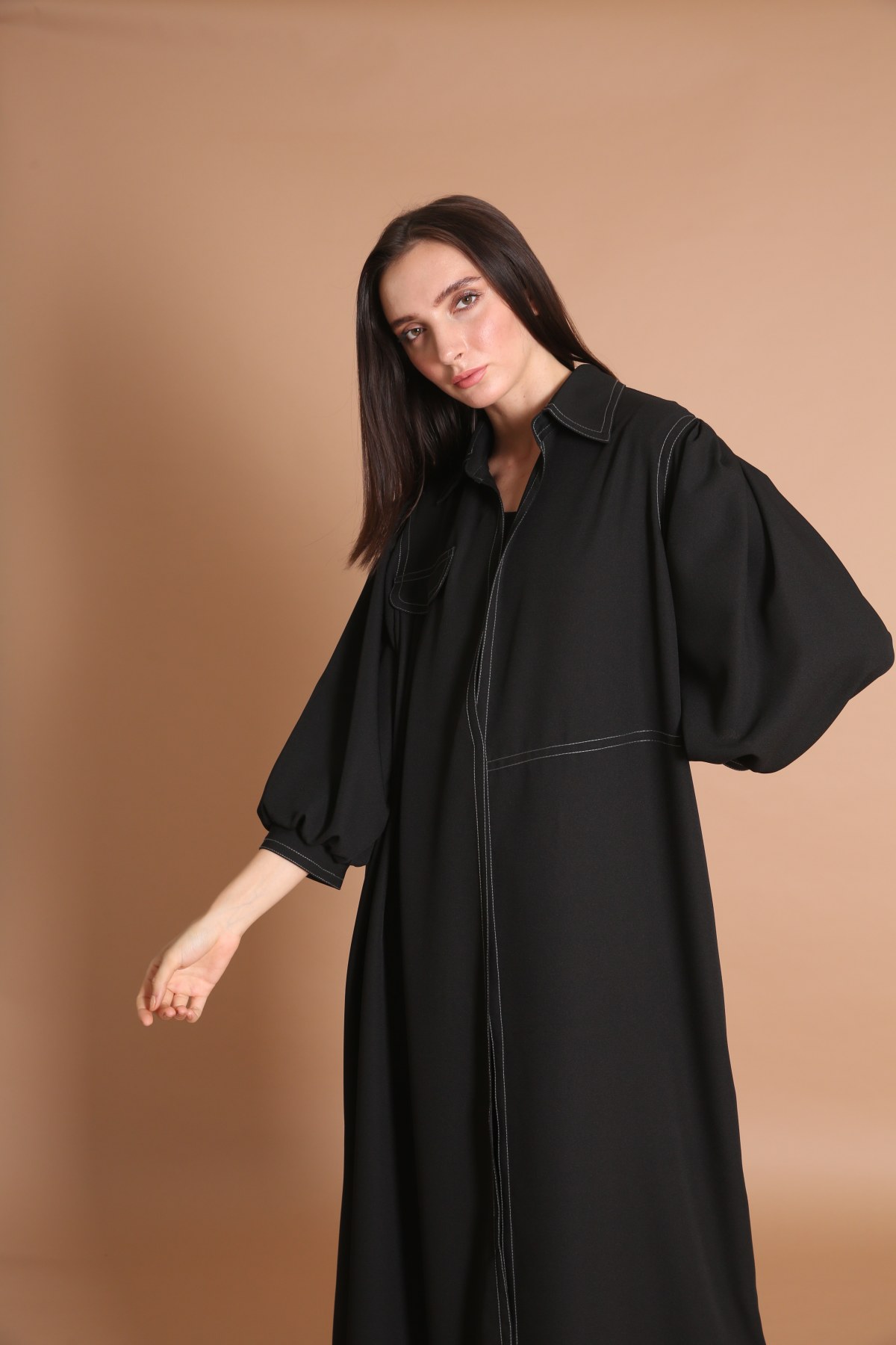 Elasticized Sleeve Casual Abaya