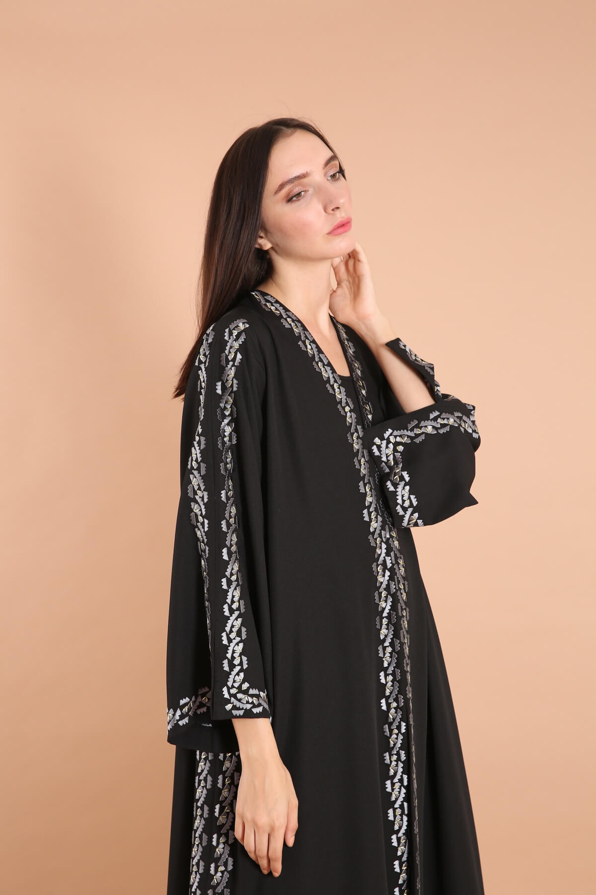 Gray Embellished Classic Abaya