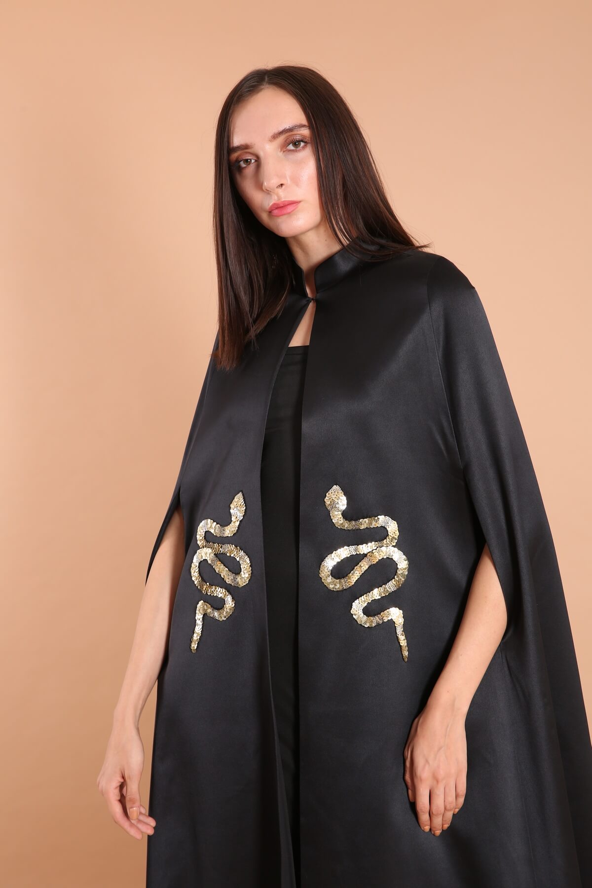 Embellished Satin Cape Abaya