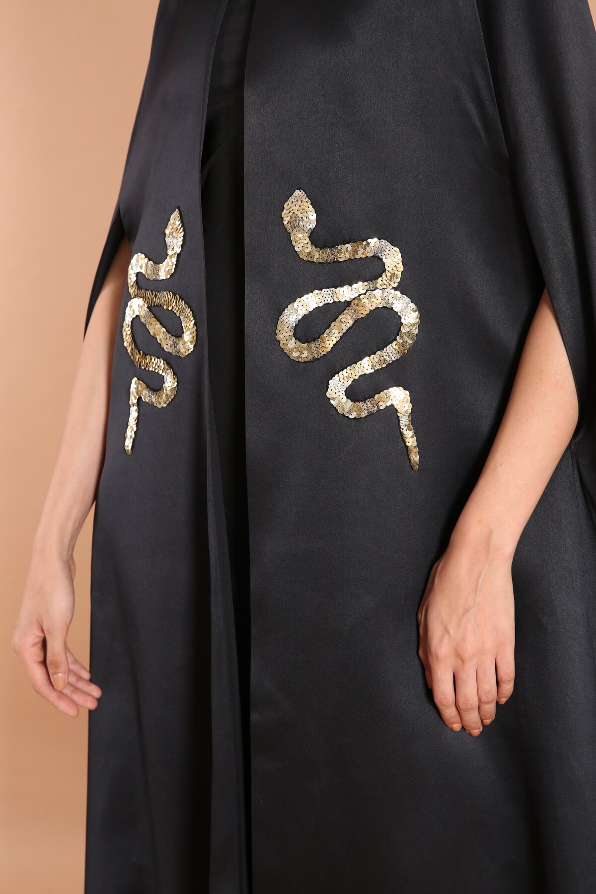 Embellished Satin Cape Abaya