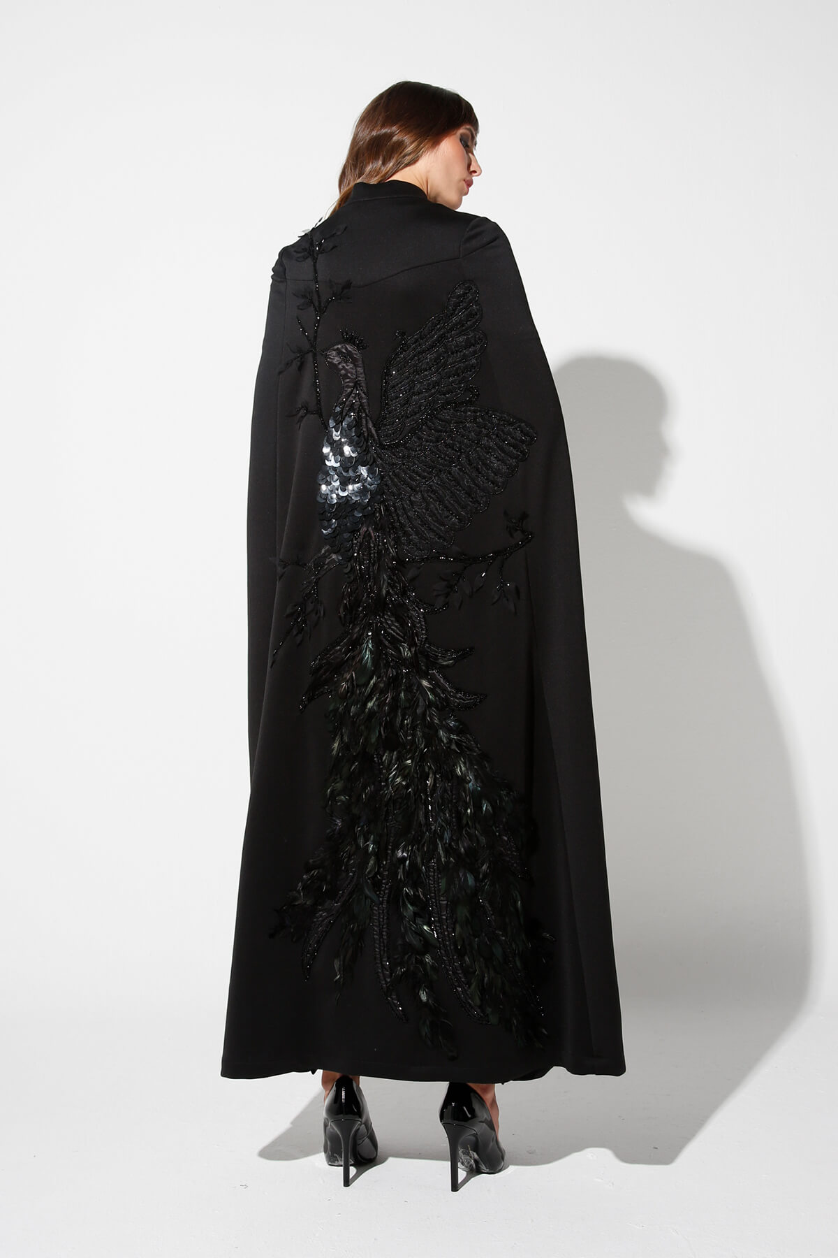 Limited Cape Abaya With Peacock Embellishment