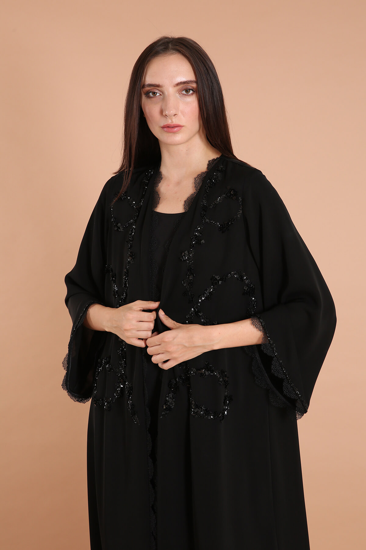 Scalloped Front Embellished Abaya