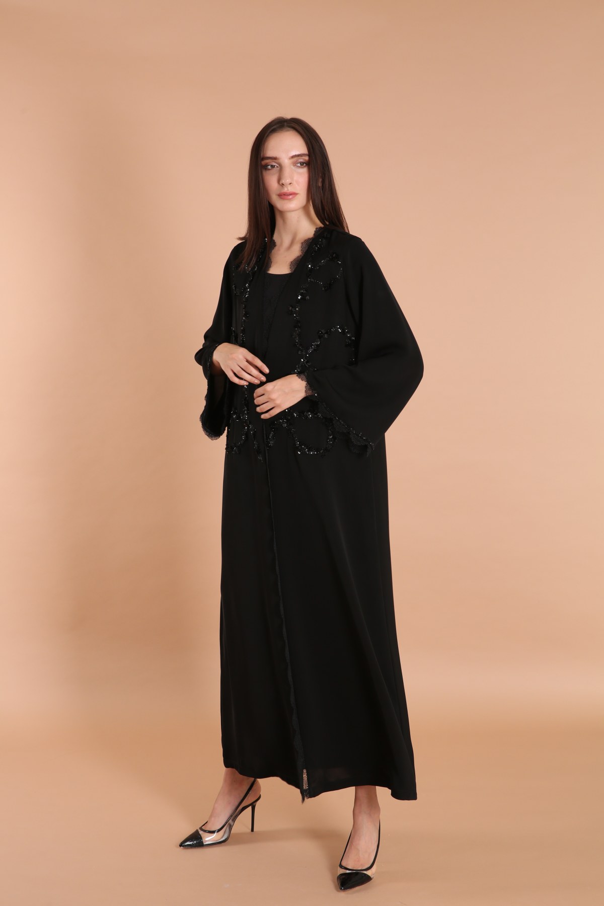 Scalloped Front Embellished Abaya