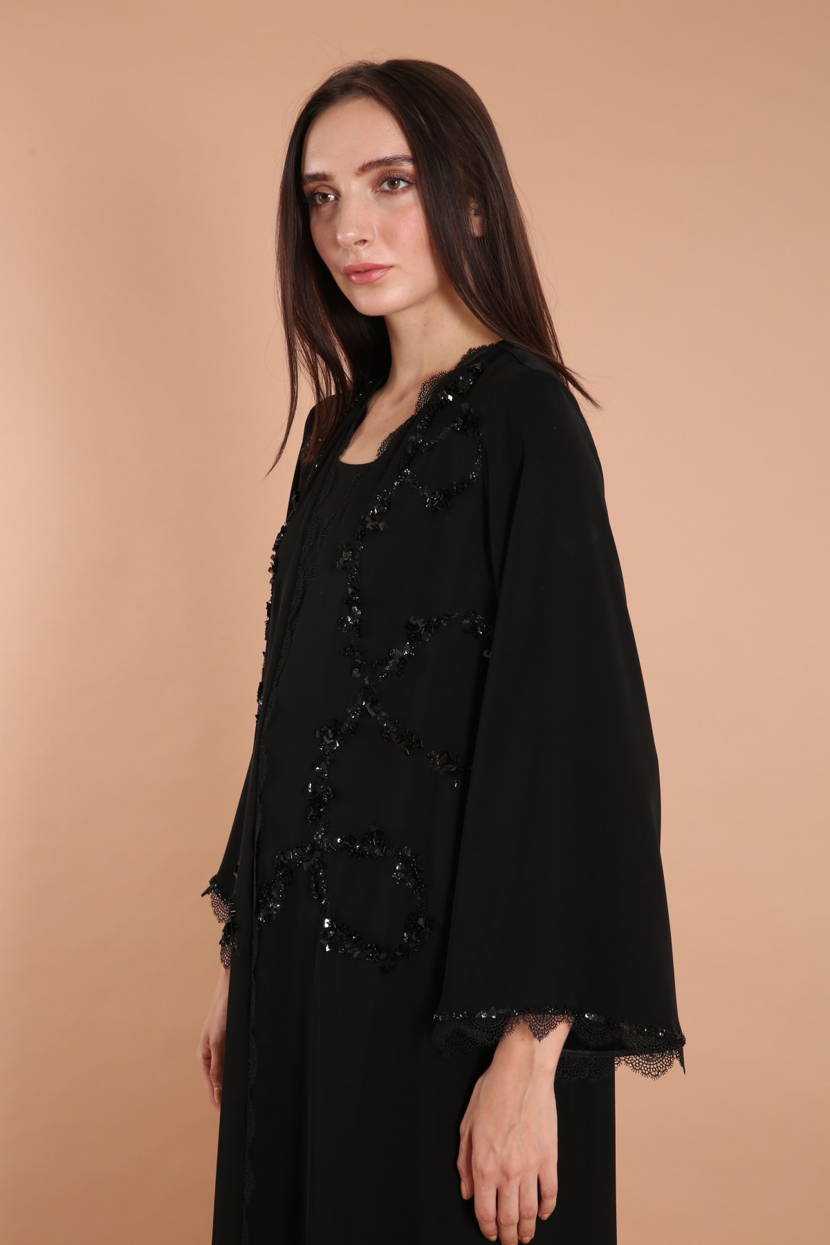 Scalloped Front Embellished Abaya