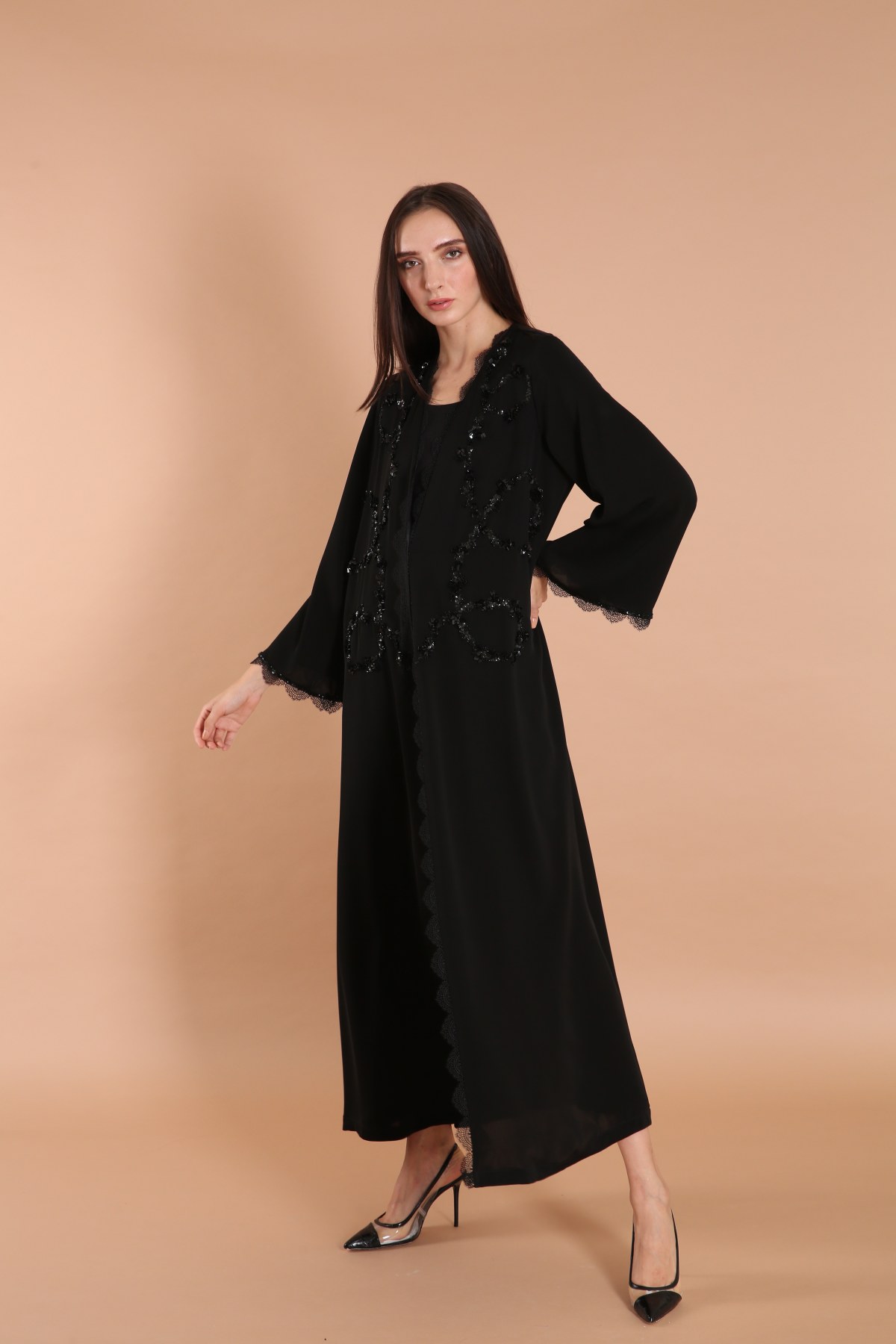 Scalloped Front Embellished Abaya