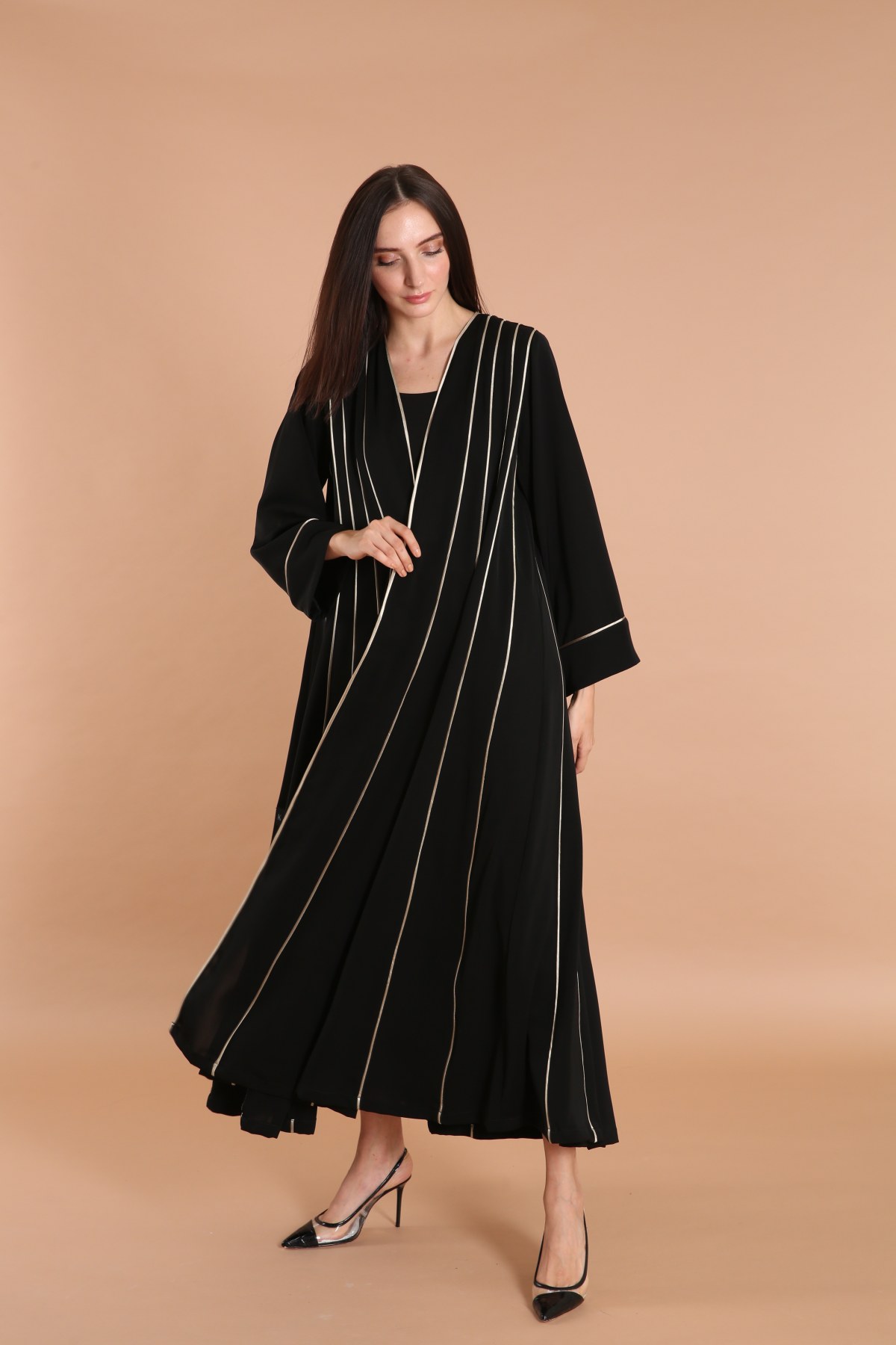 Contrast Piping A-Line Abaya
